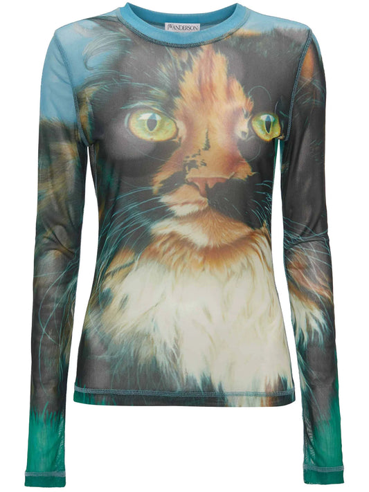 cat-print long-sleeve T-shirt