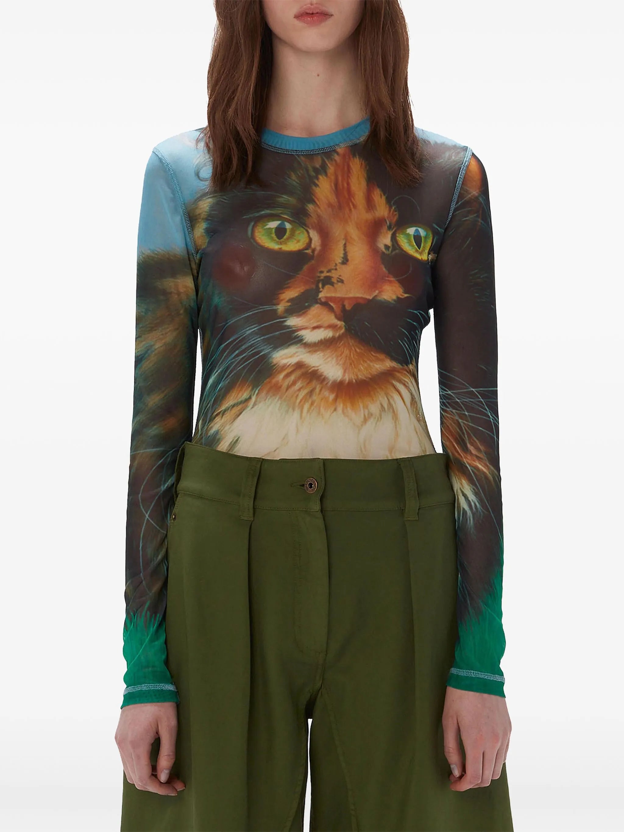 cat-print long-sleeve T-shirt