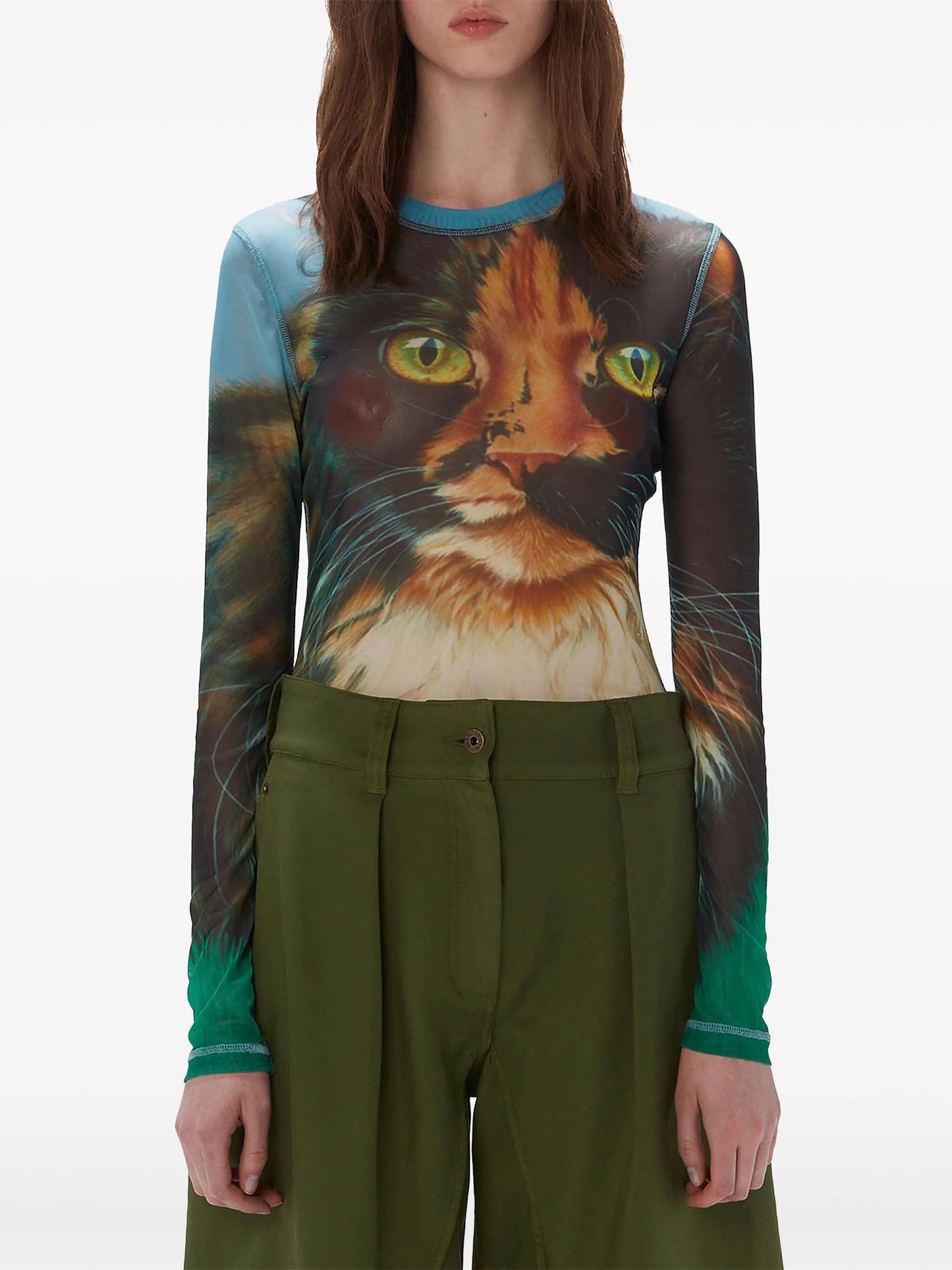 cat-print long-sleeve T-shirt