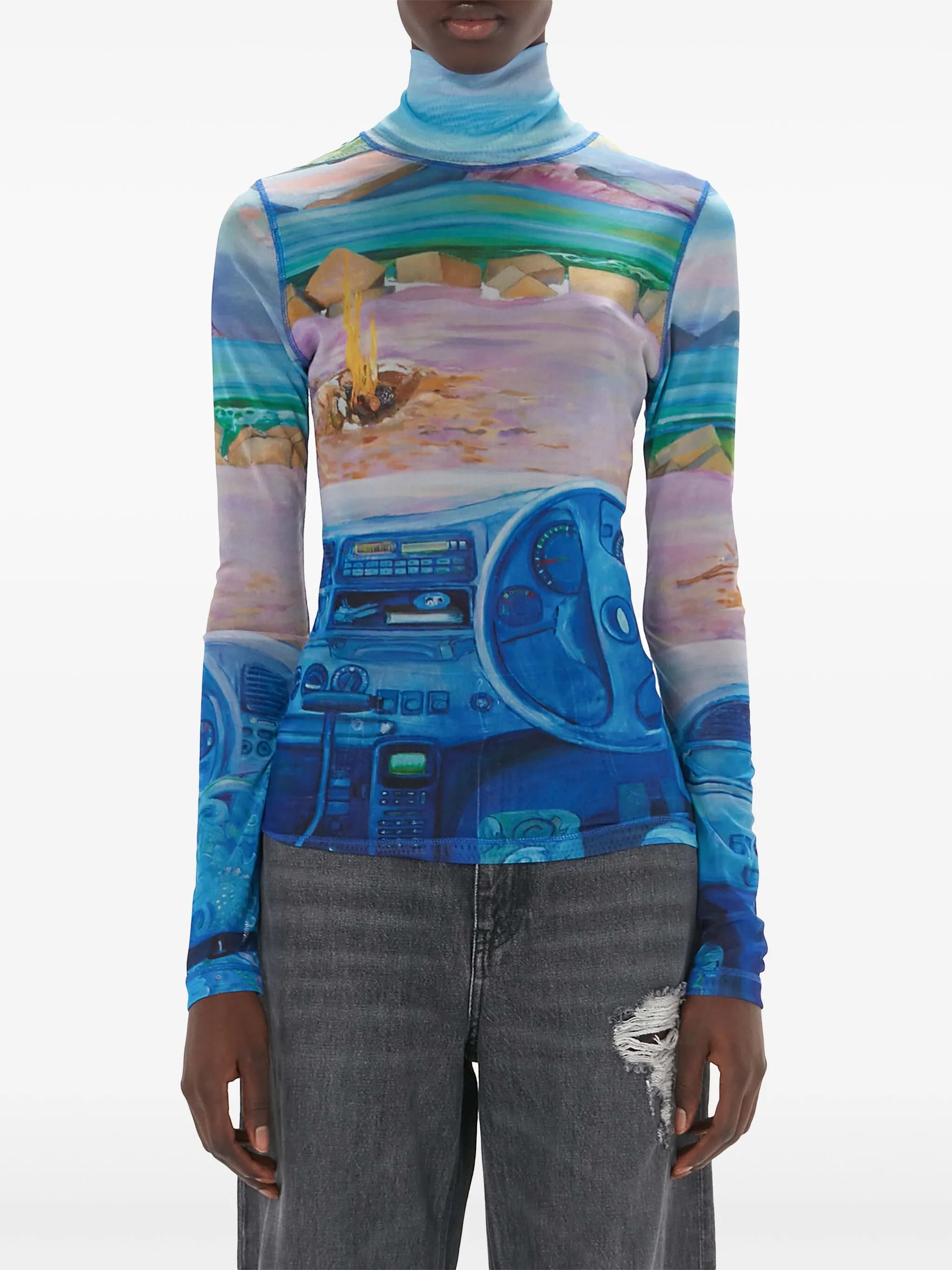 graphic-print roll-neck T-shirt