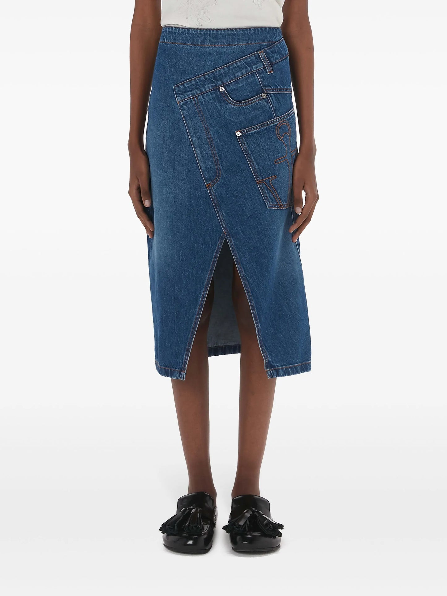 wrap-design denim skirt