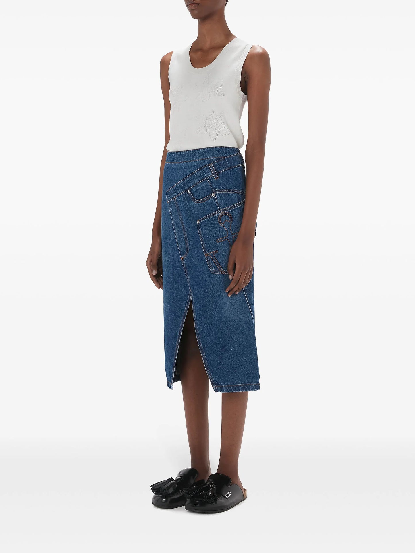 wrap-design denim skirt