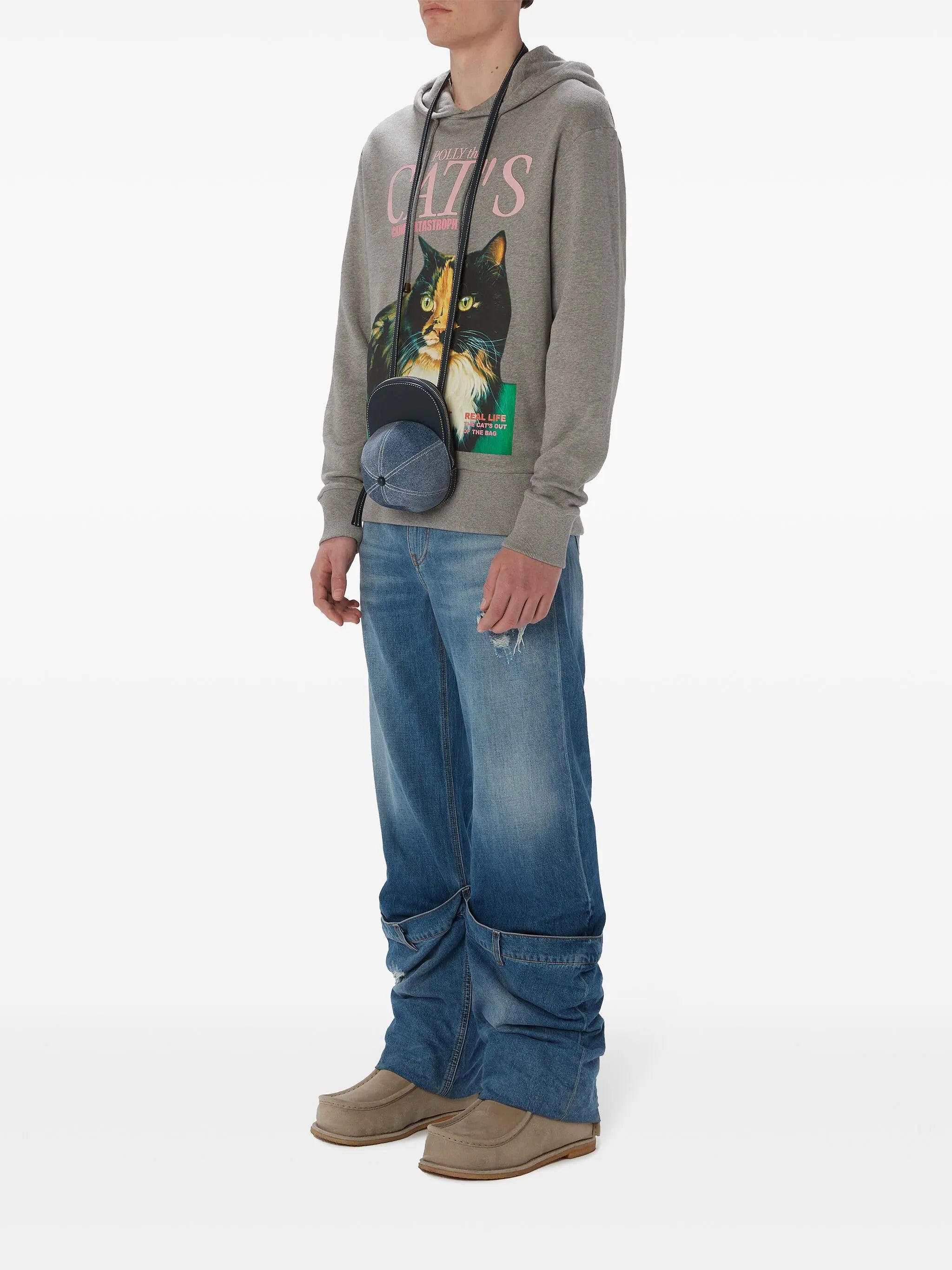 Cat-print organic cotton hoodie