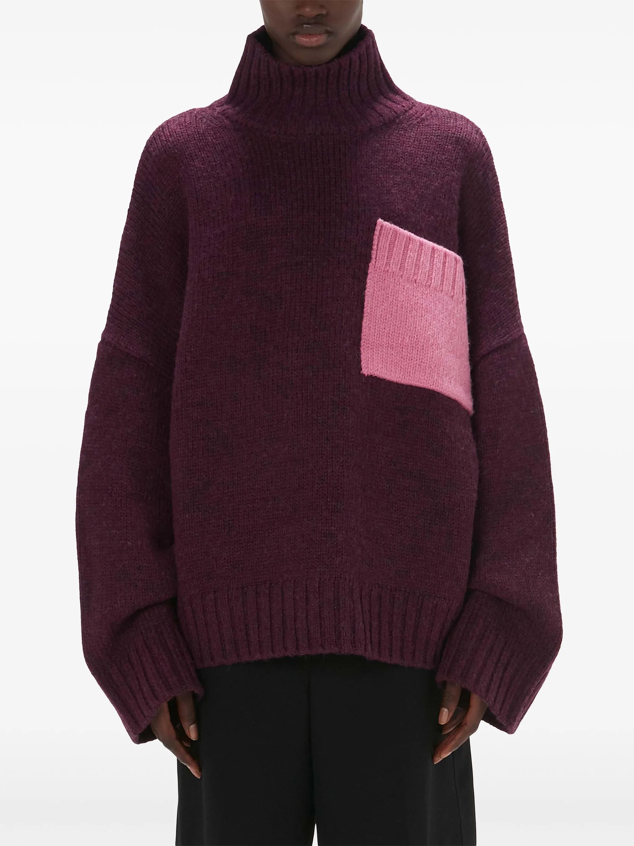 contrast-pocket ribbed-knit jumper