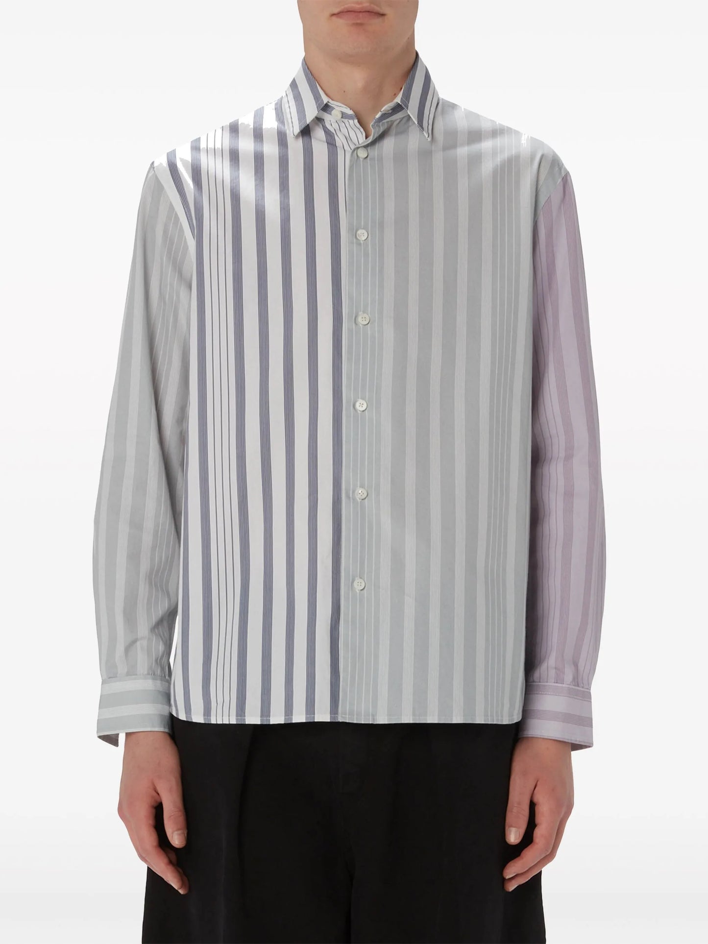 panelled stripe-print shirt
