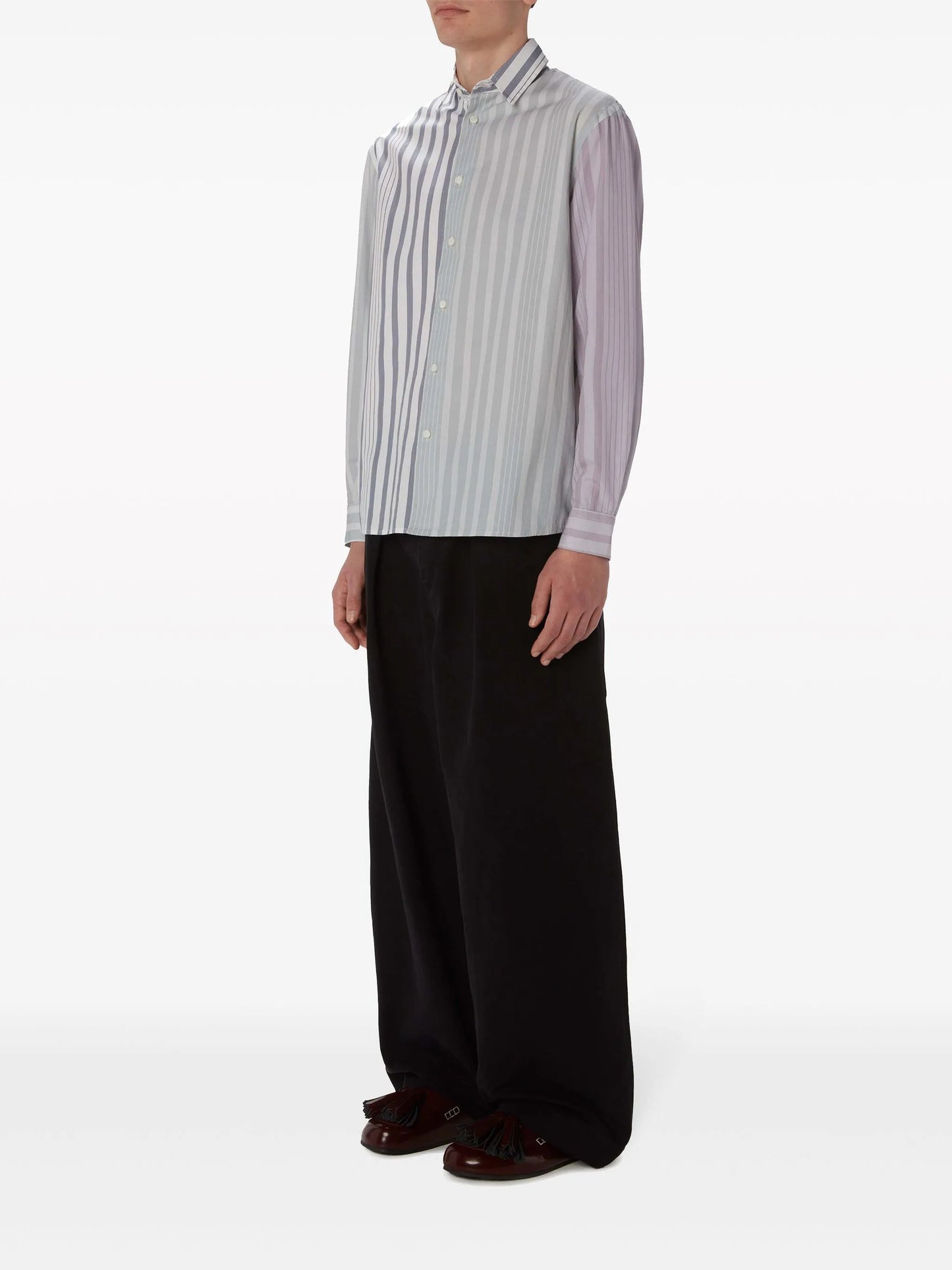 panelled stripe-print shirt