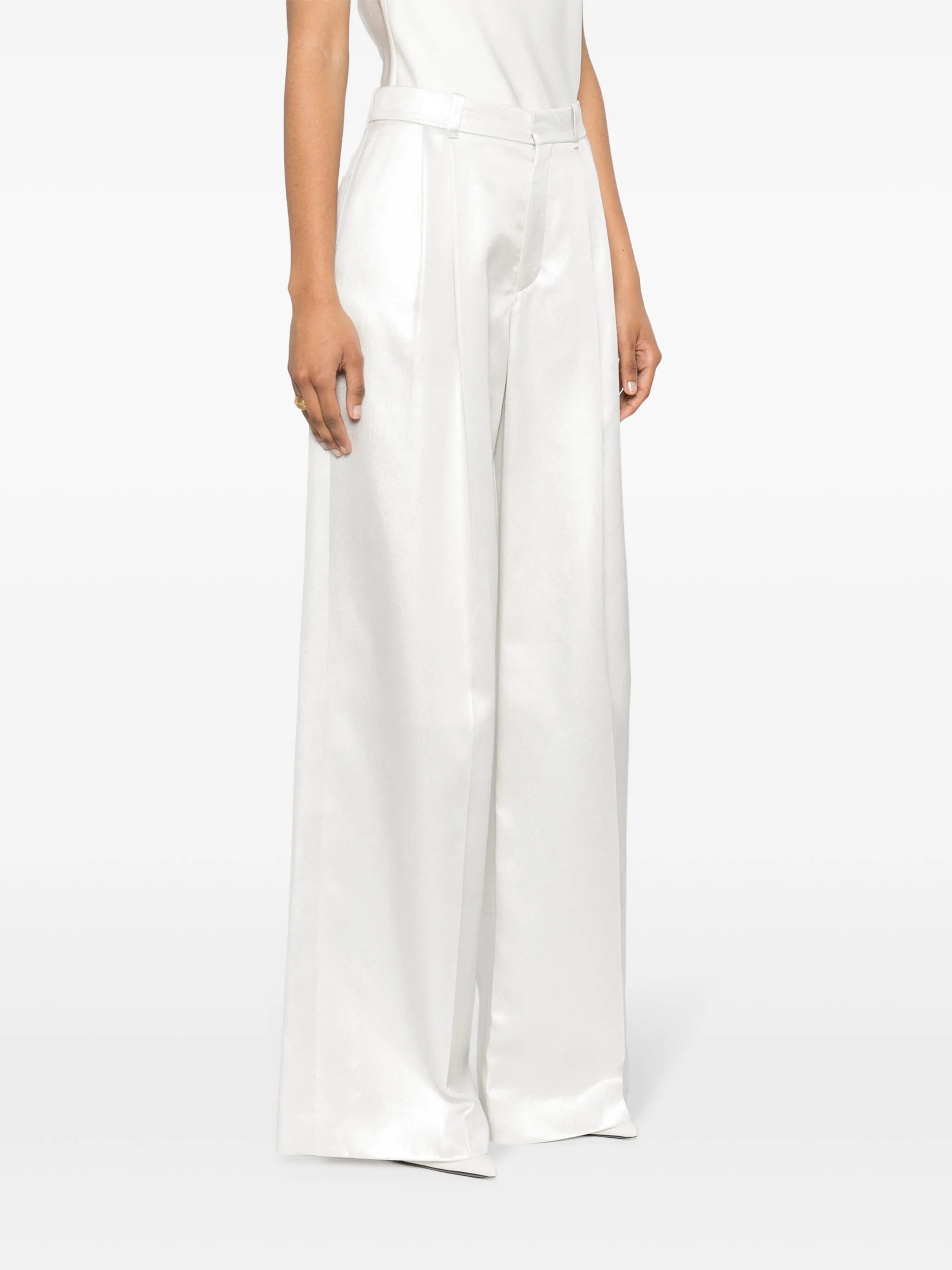 wide-leg silk trousers