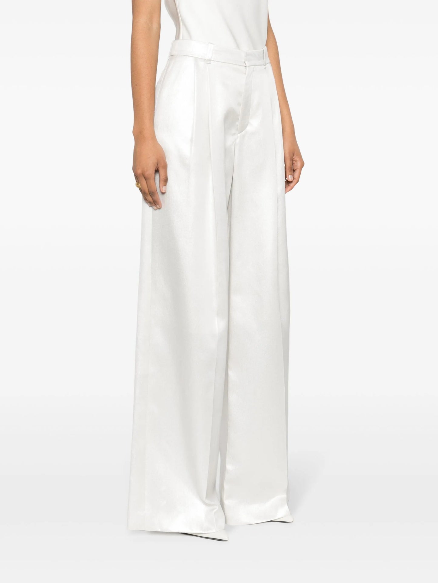 wide-leg silk trousers
