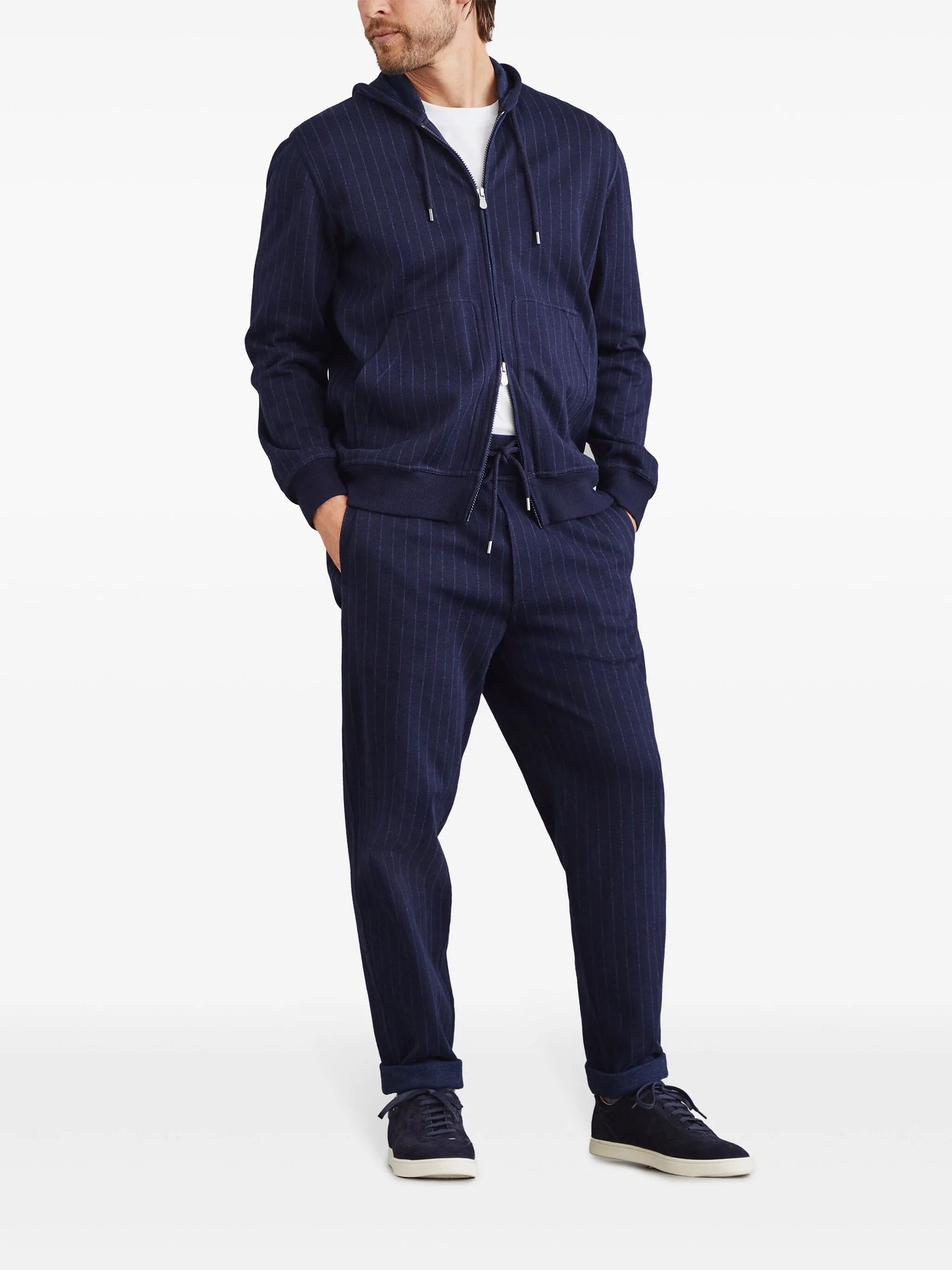 pinstriped mid-rise track trousers
