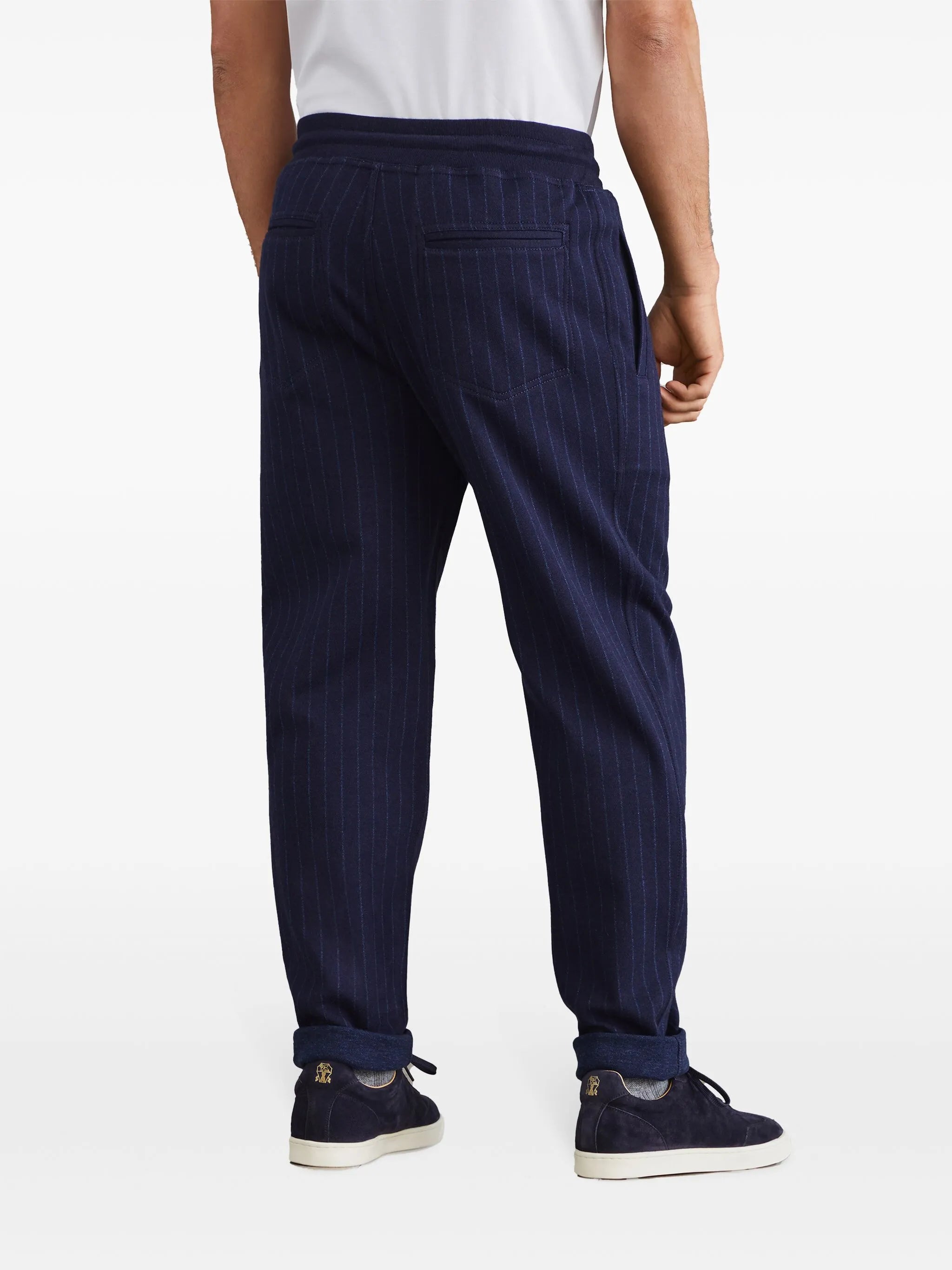 pinstriped mid-rise track trousers