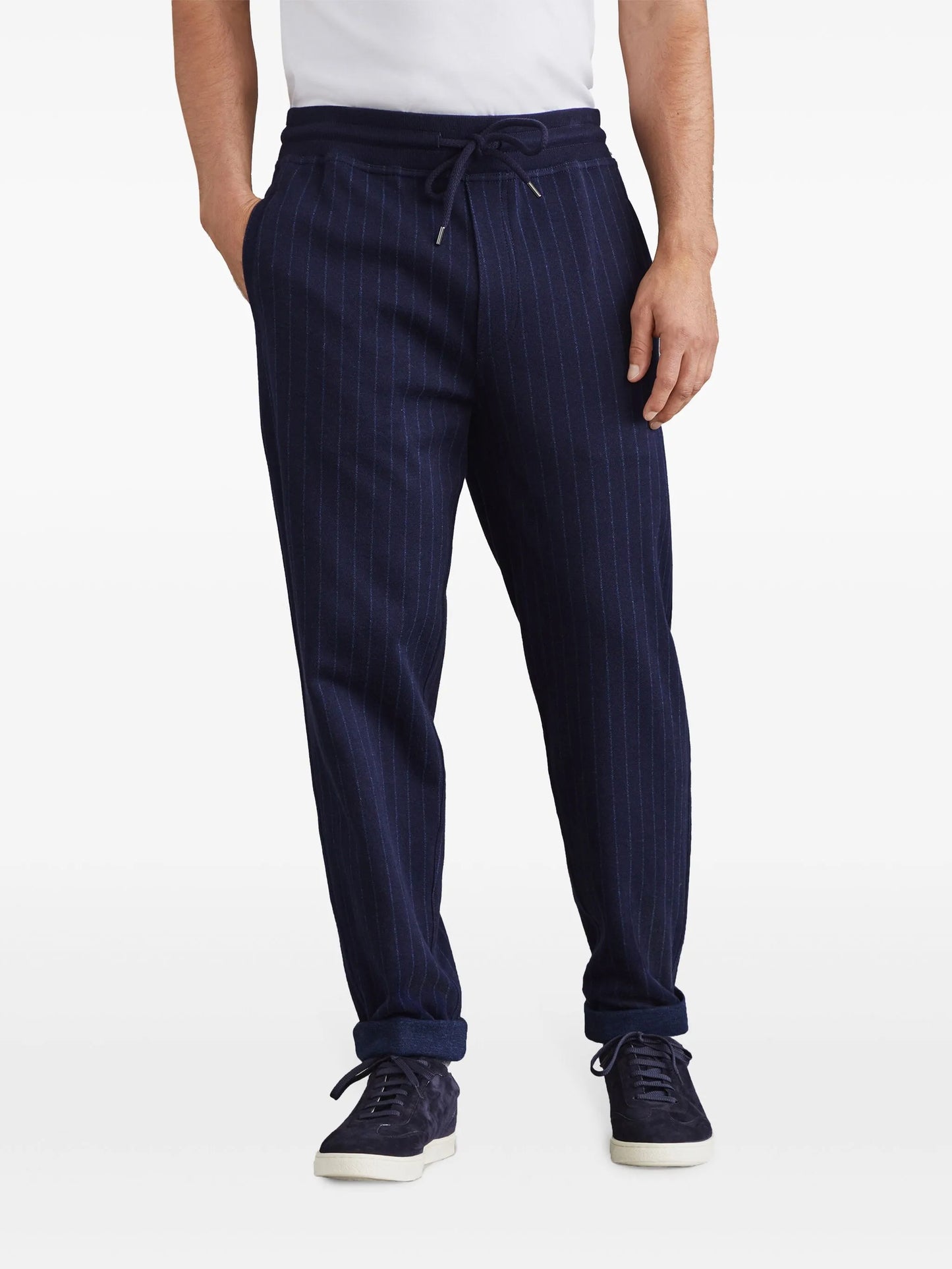 pinstriped mid-rise track trousers