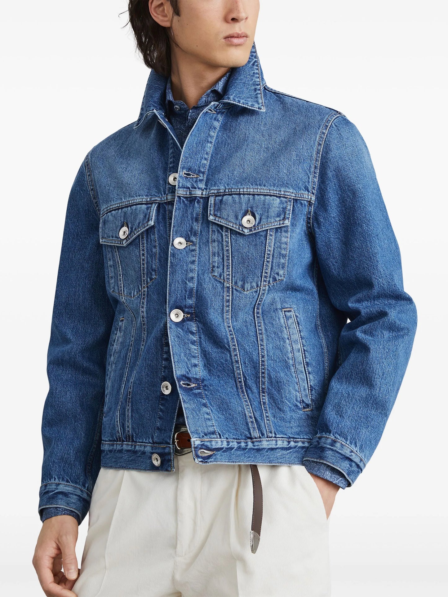 spread-collar denim jacket