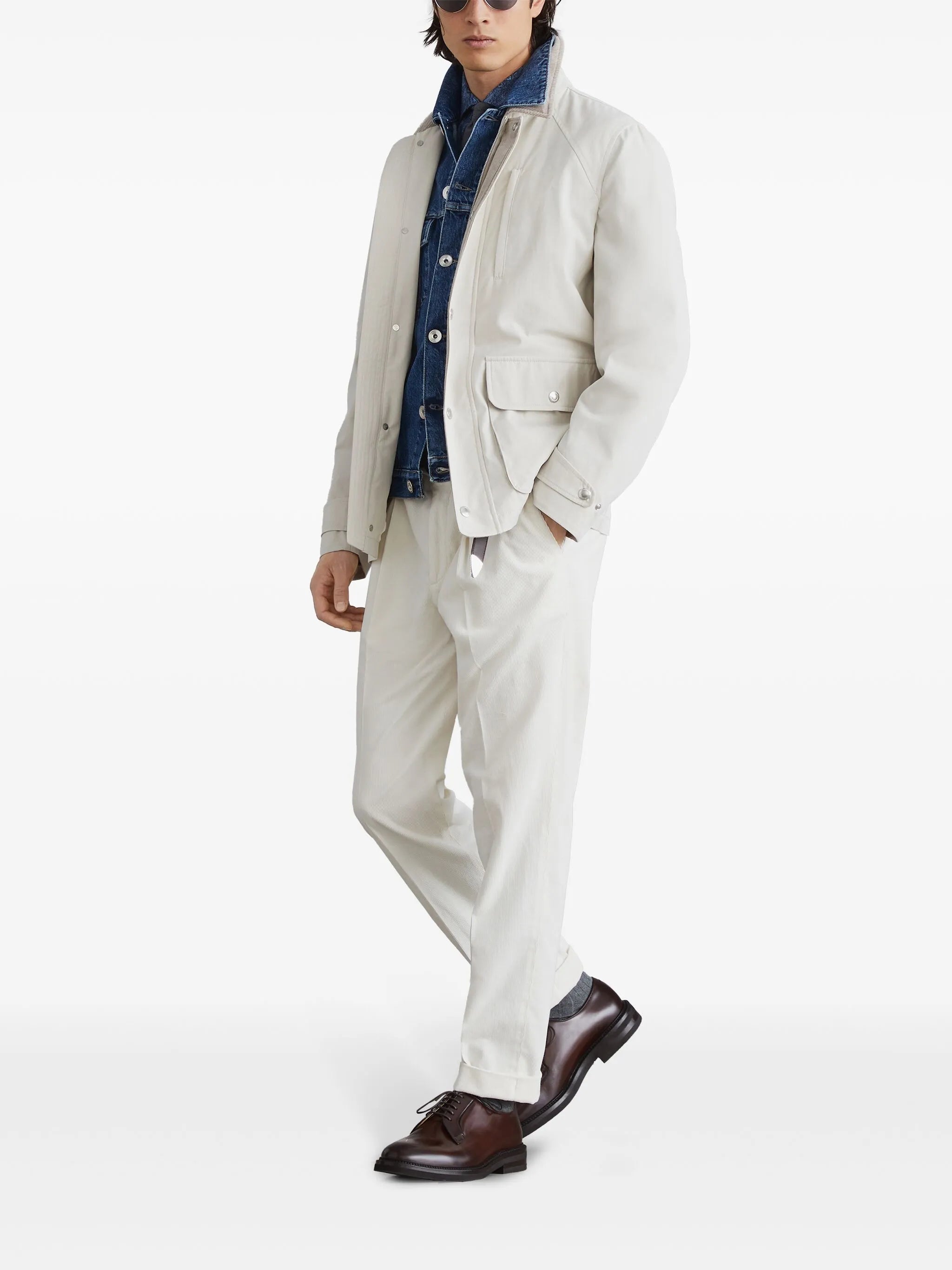 spread-collar denim jacket