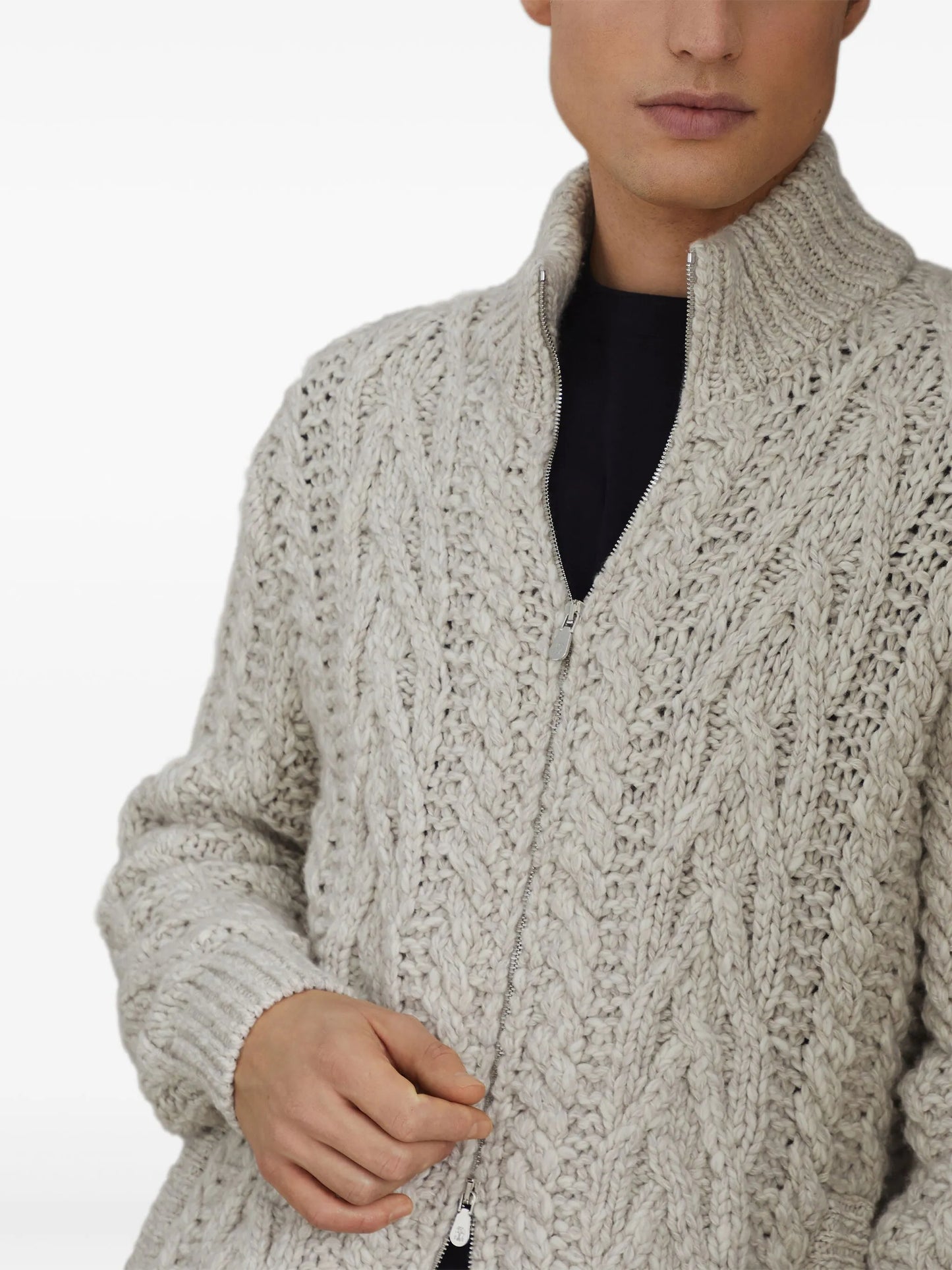 cable-knit zip-up cardigan