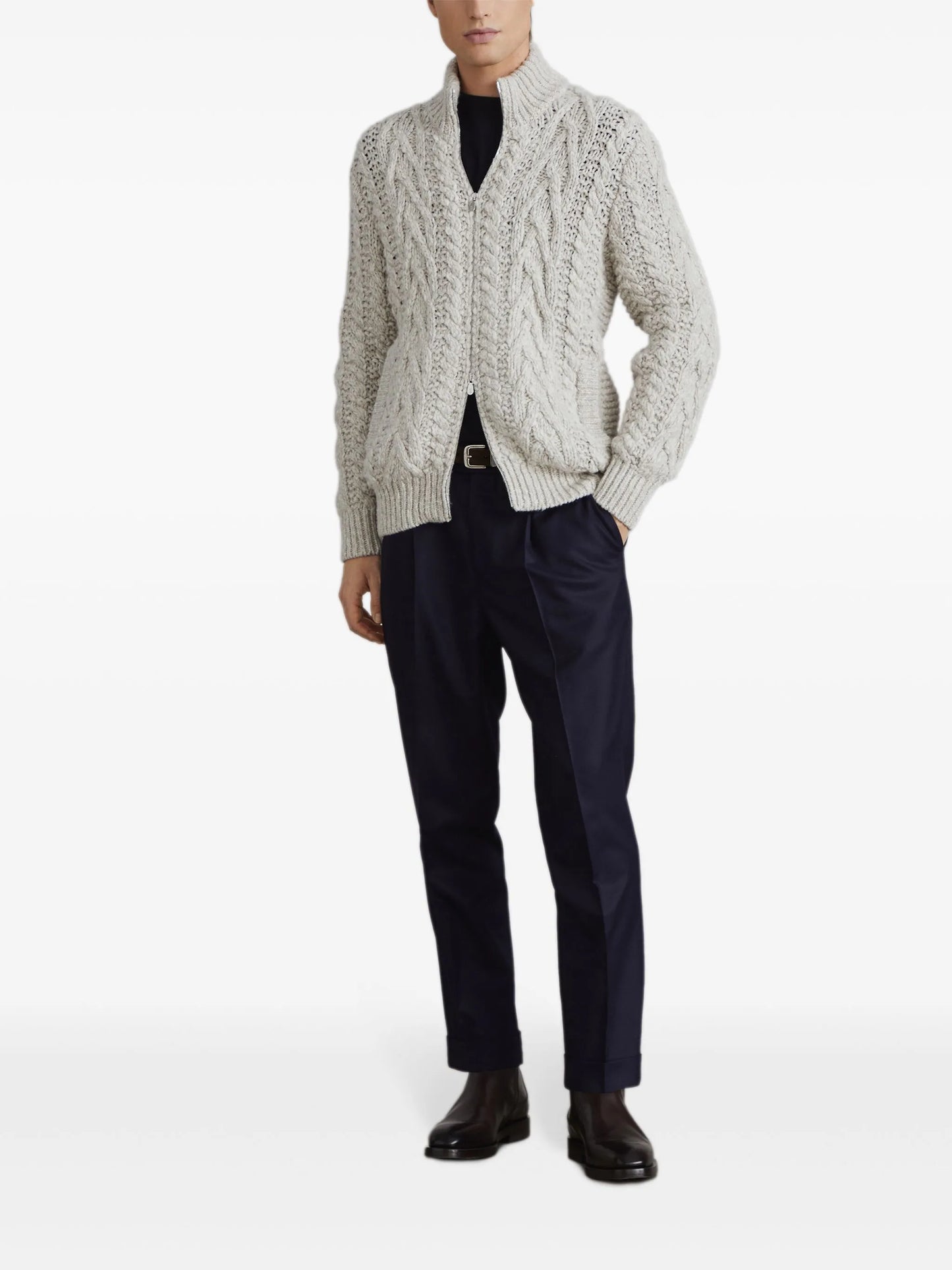 cable-knit zip-up cardigan