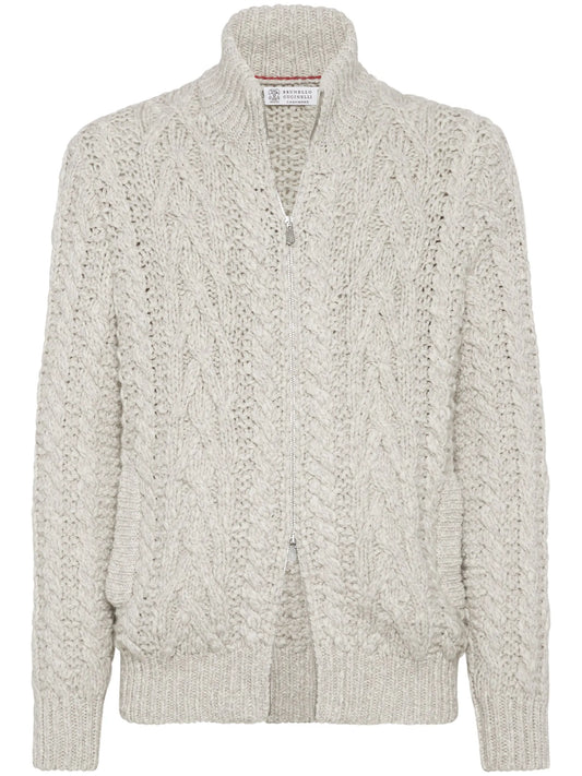 cable-knit zip-up cardigan