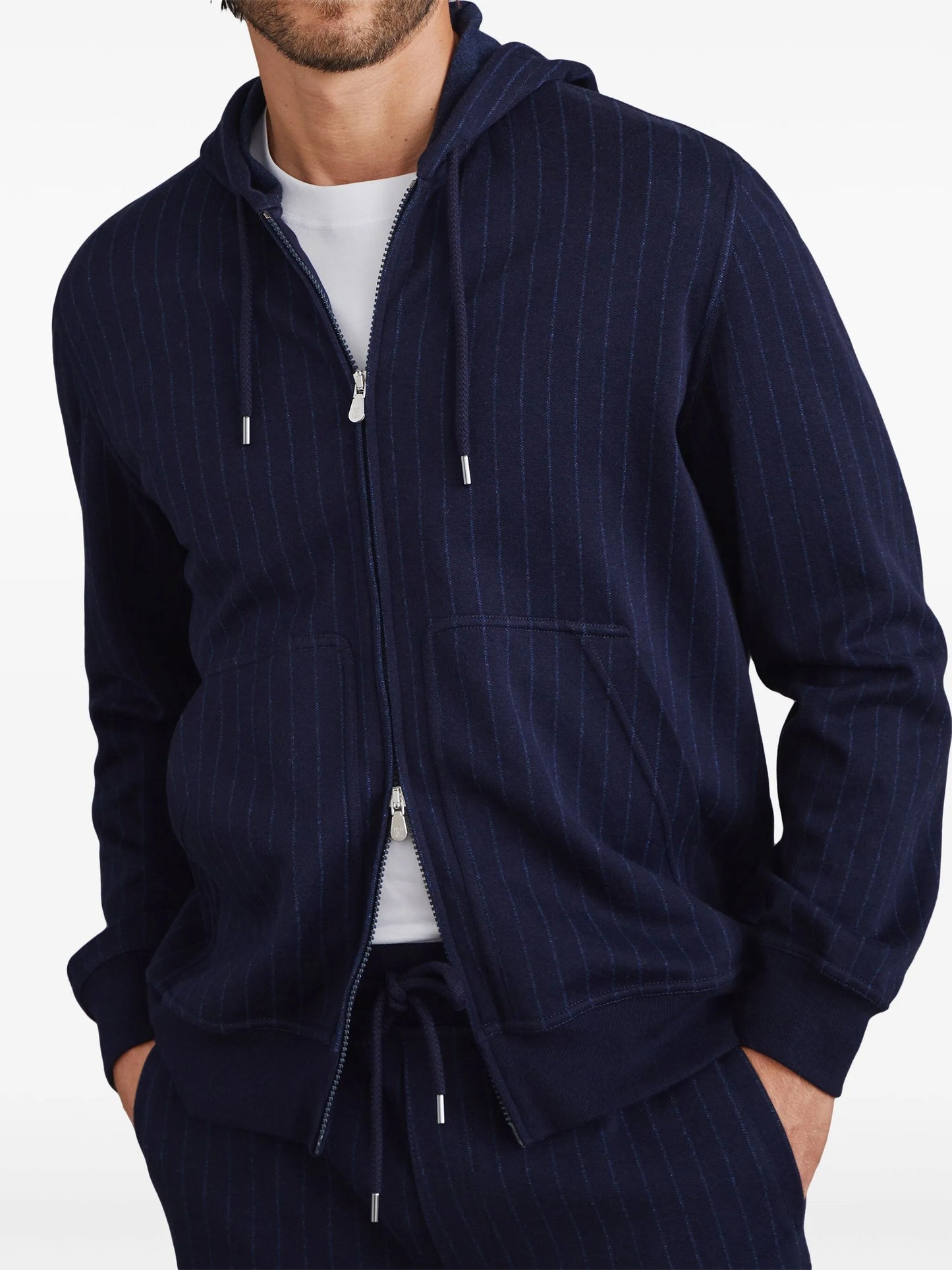 pinstriped zip-up hoodie