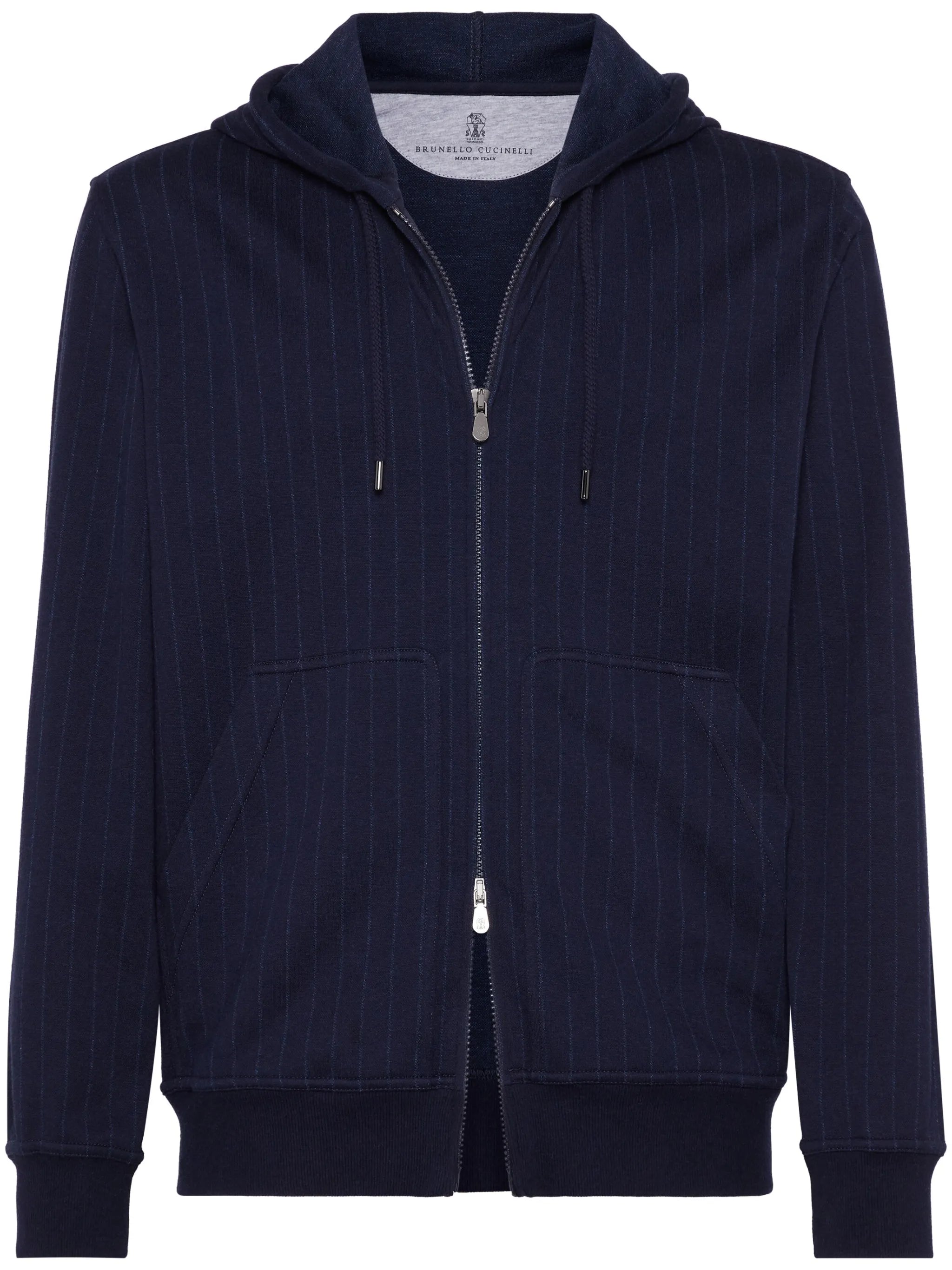 pinstriped zip-up hoodie