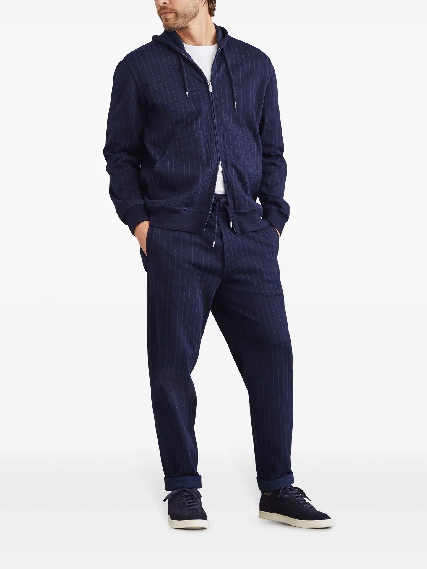 pinstriped zip-up hoodie