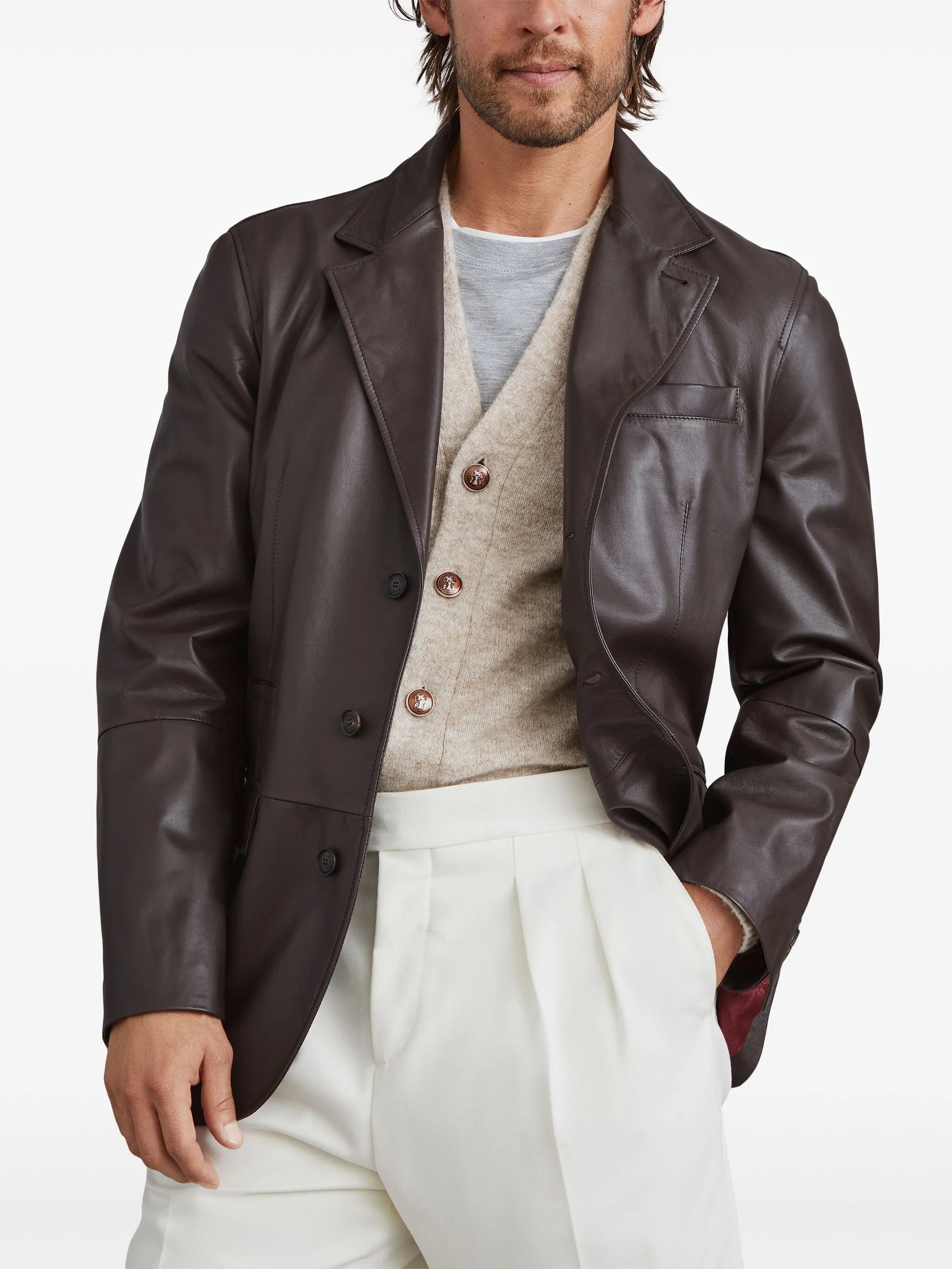 single-breasted leather blazer
