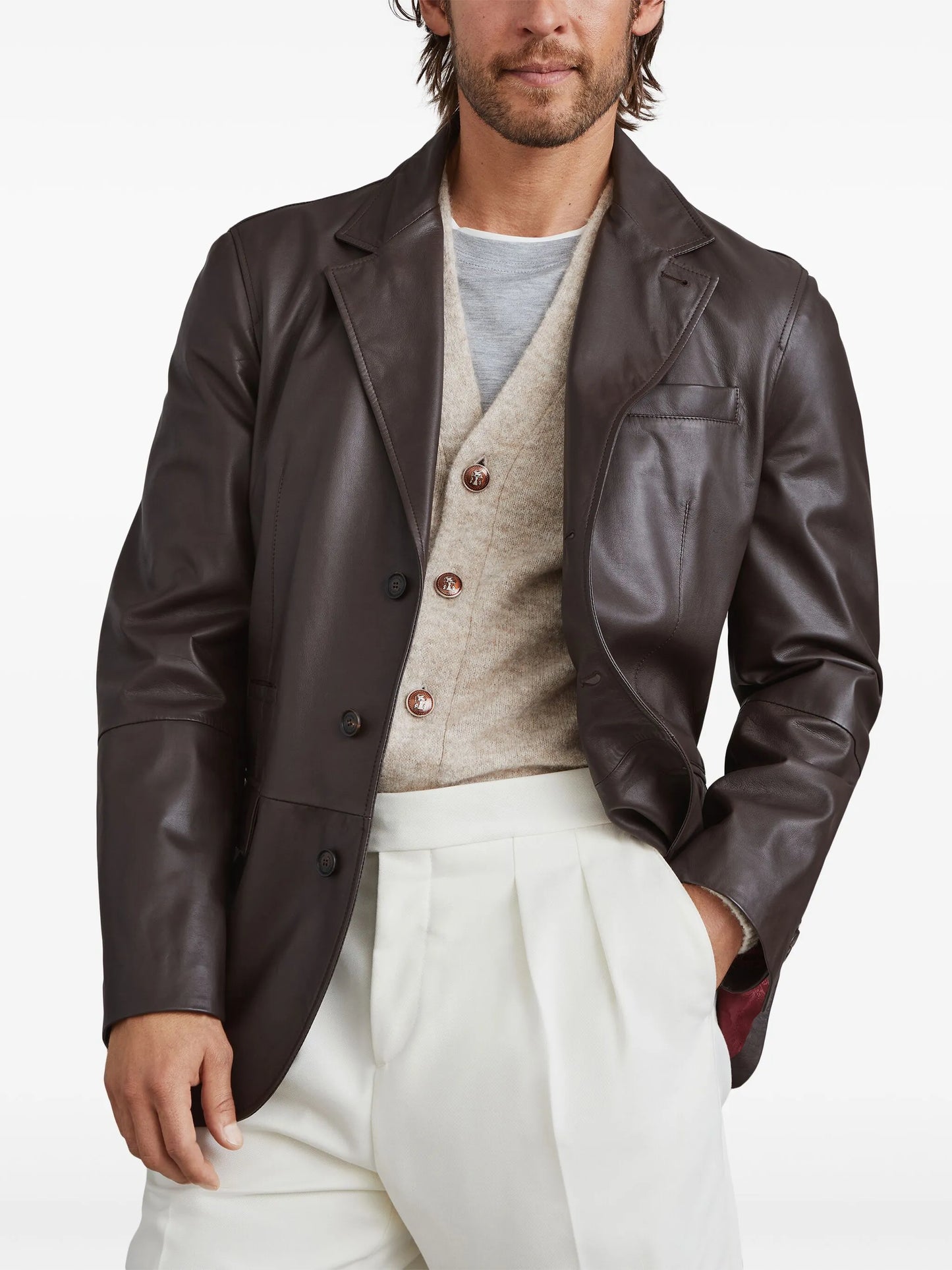 single-breasted leather blazer