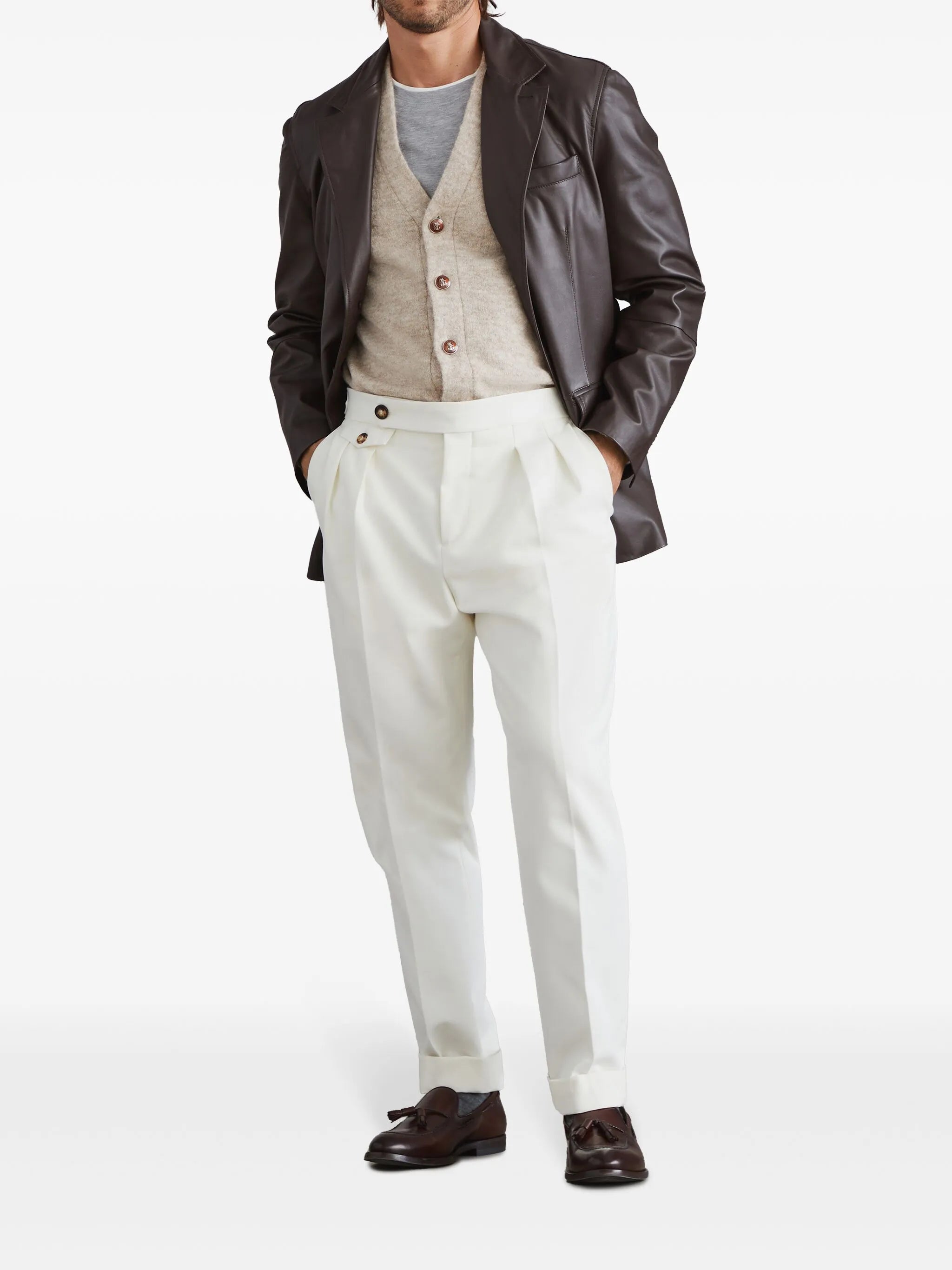 single-breasted leather blazer
