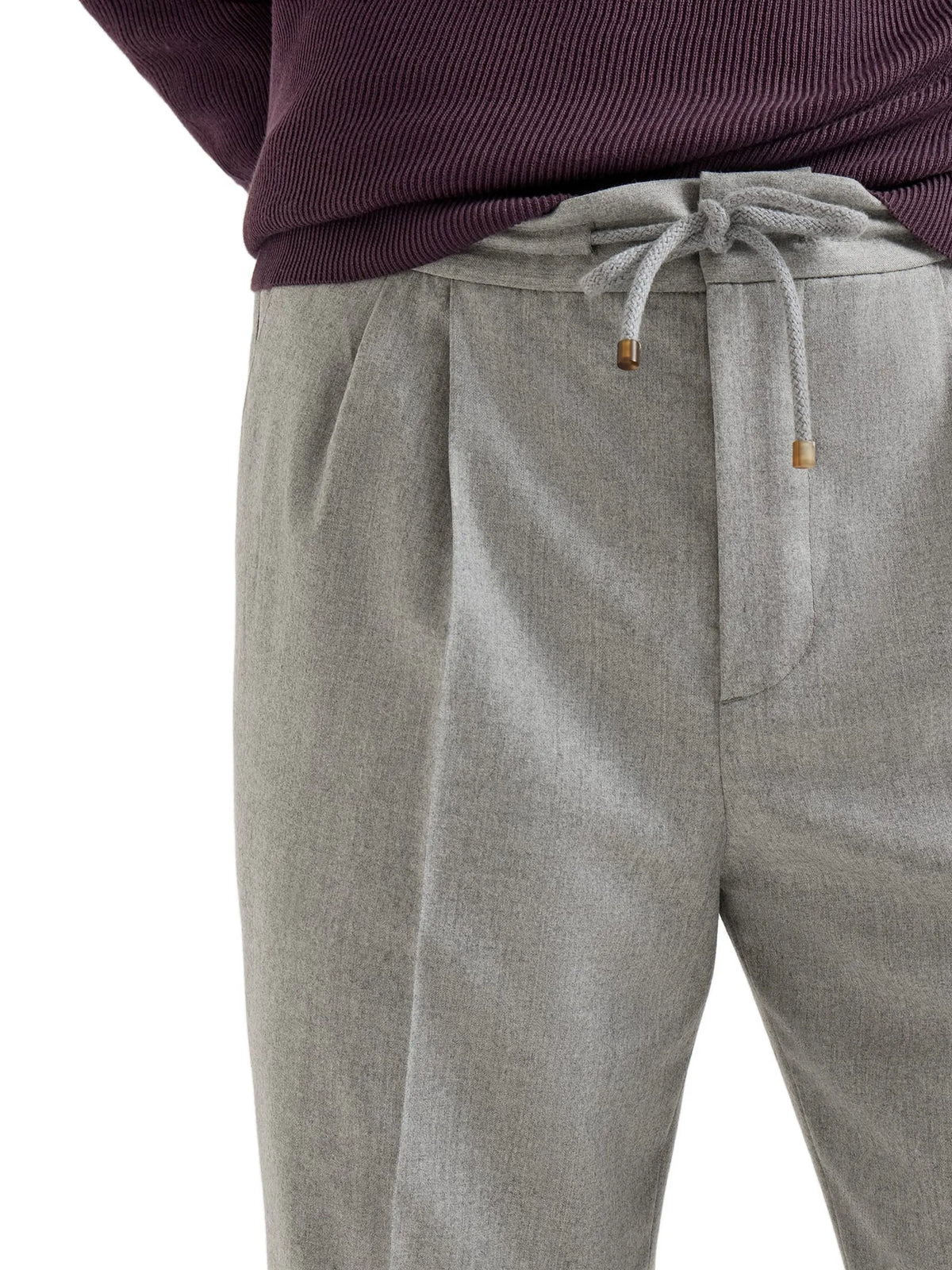 virgin wool flannel trousers with drawstring and double pleats