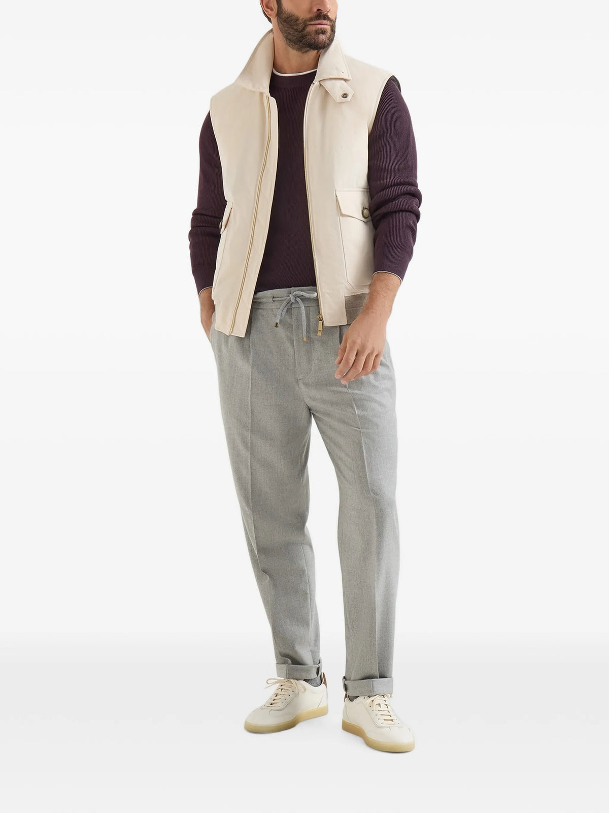 virgin wool flannel trousers with drawstring and double pleats