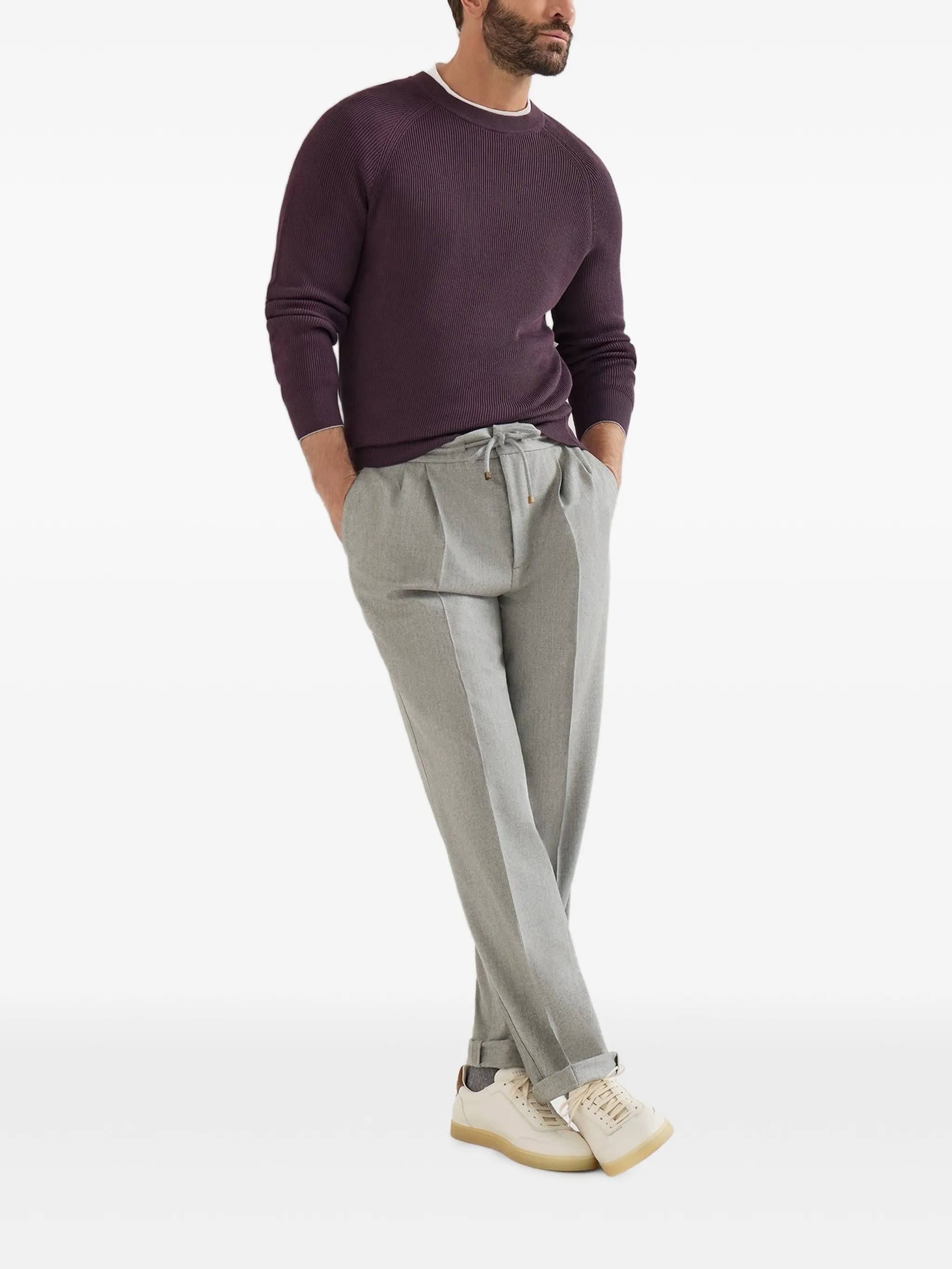 virgin wool flannel trousers with drawstring and double pleats