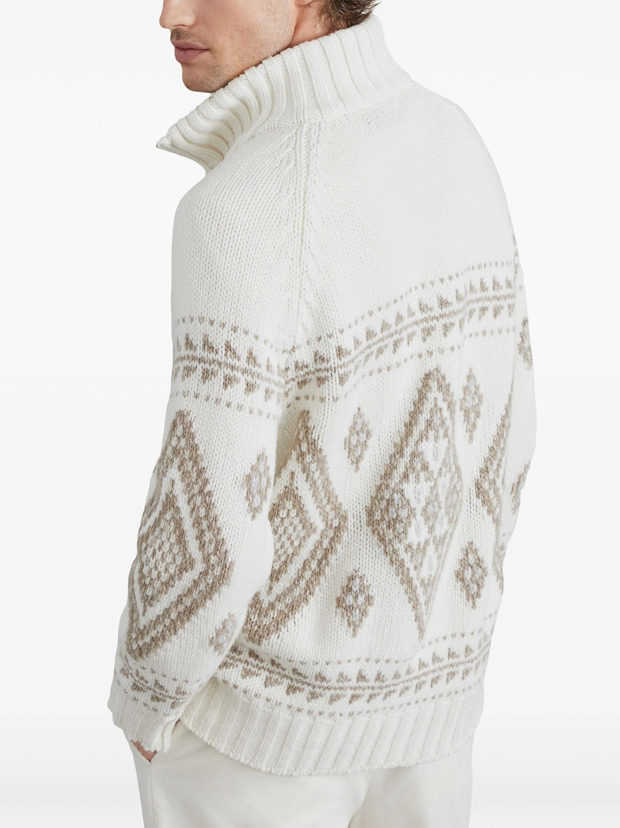 intarsia-knit zip-up cashmere cardigan