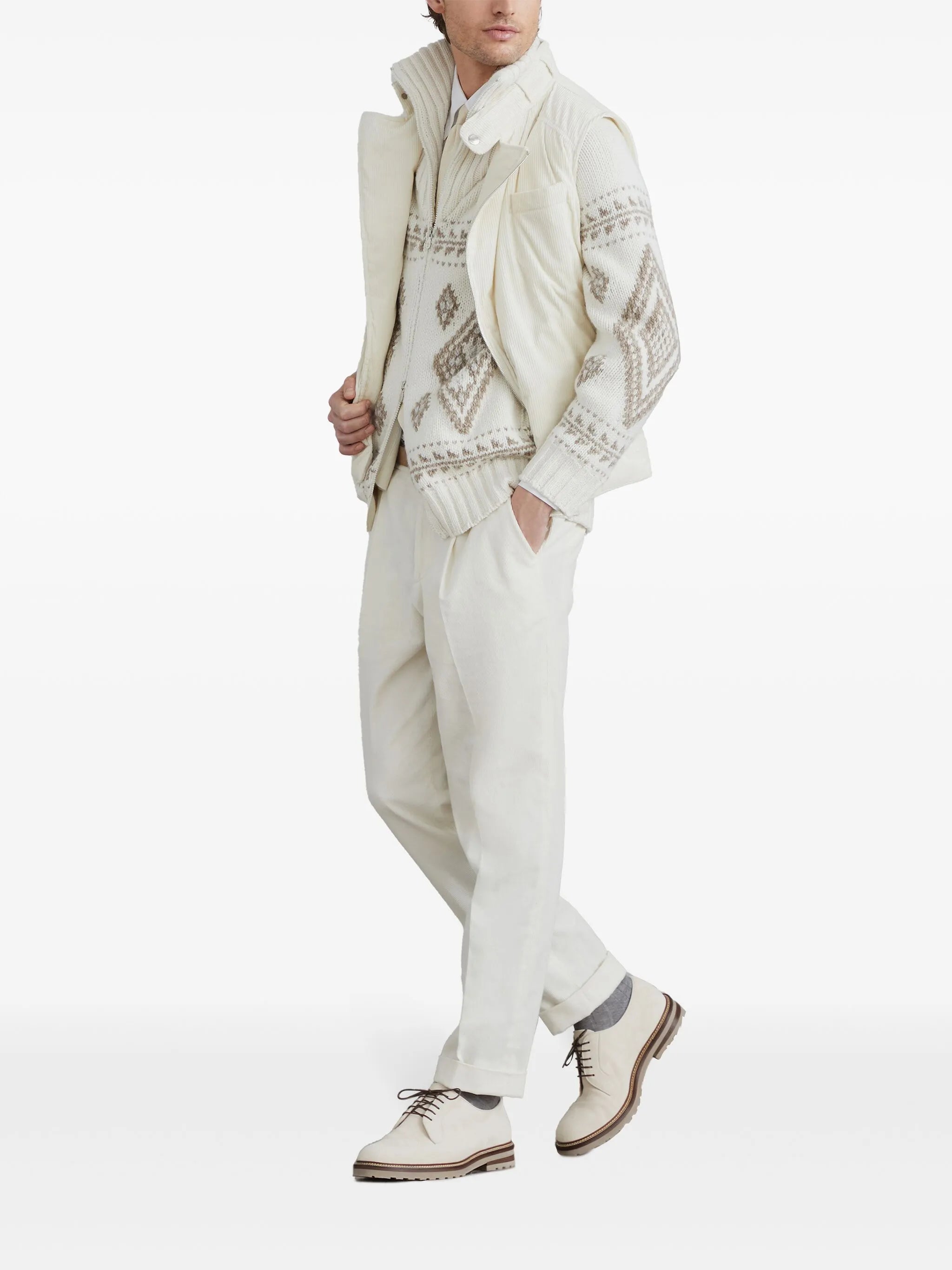 intarsia-knit zip-up cashmere cardigan