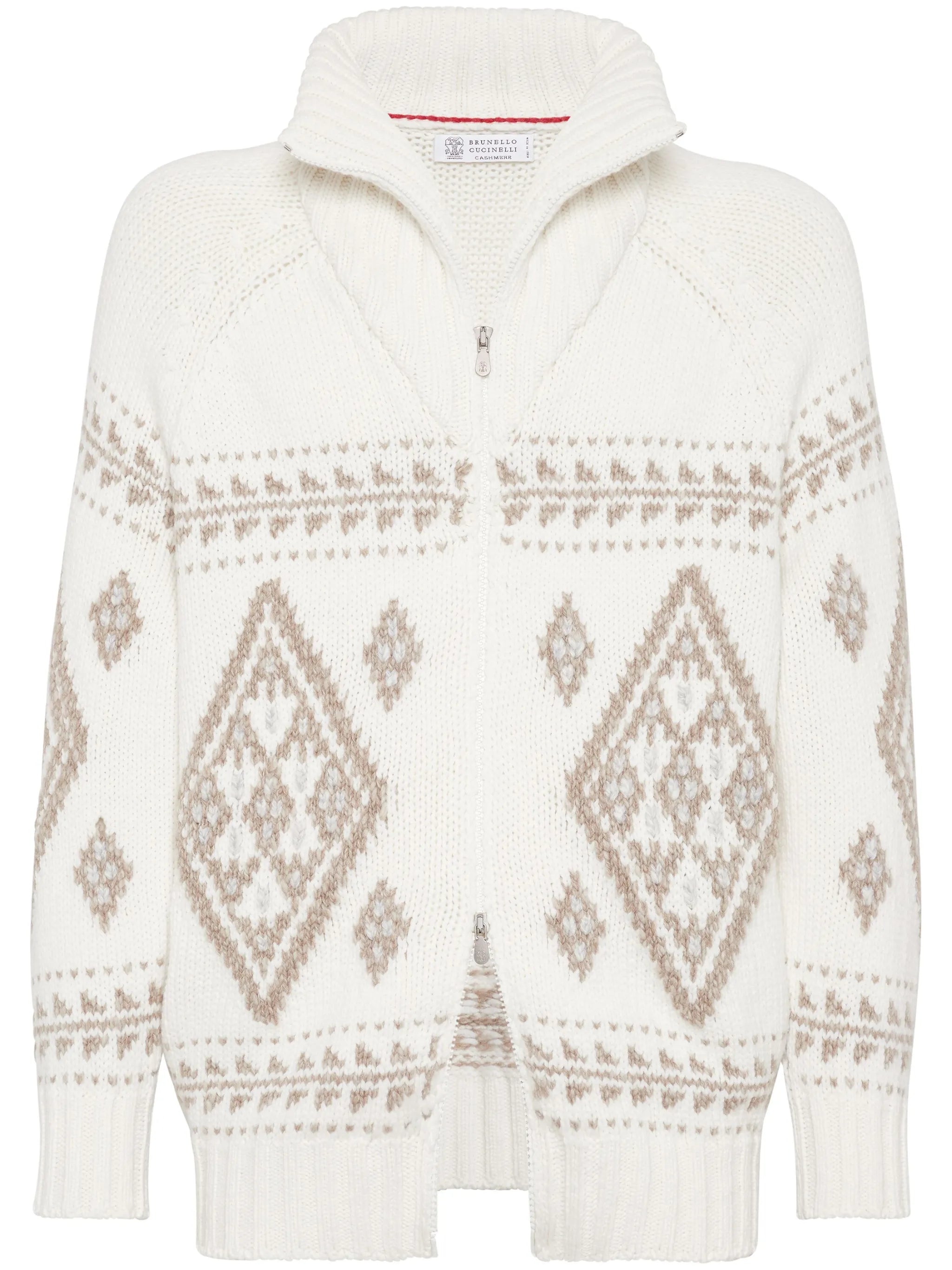 intarsia-knit zip-up cashmere cardigan