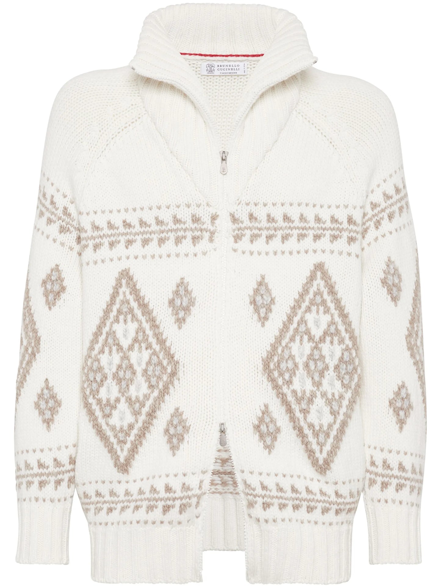 intarsia-knit zip-up cashmere cardigan