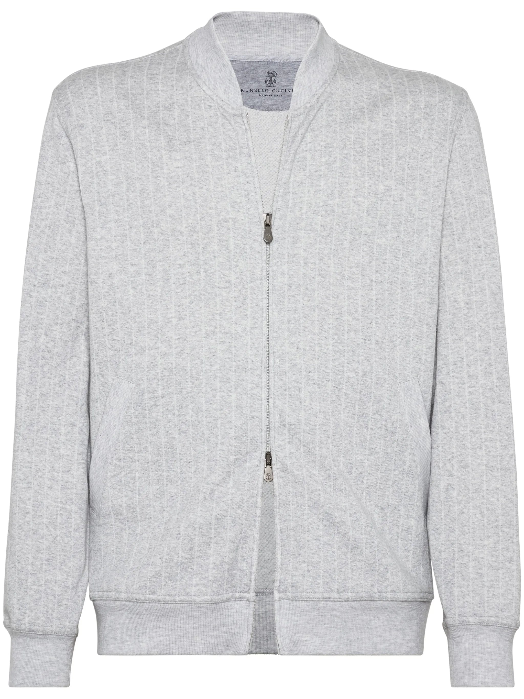 zip-up striped sweatshirt