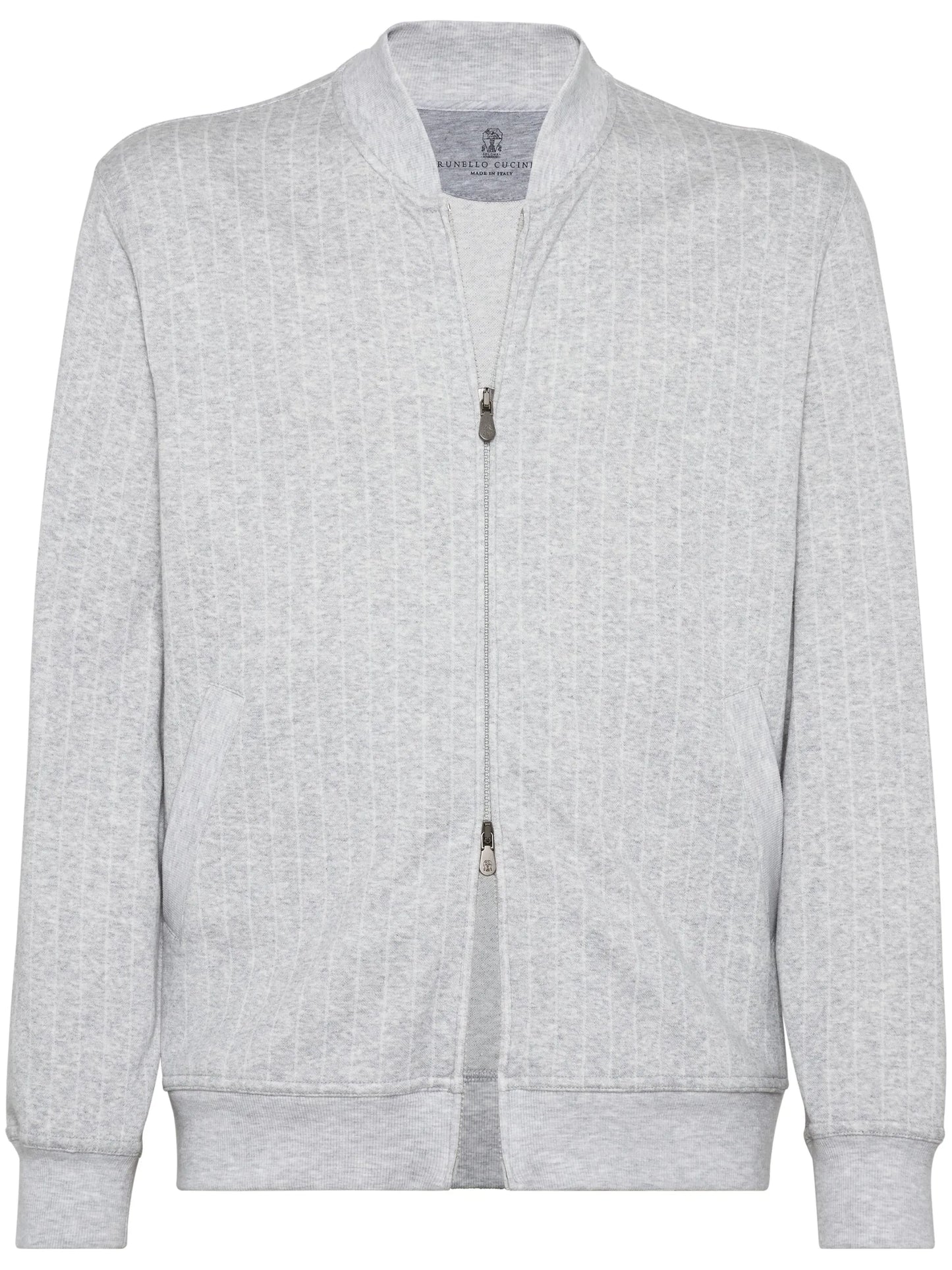 zip-up striped sweatshirt