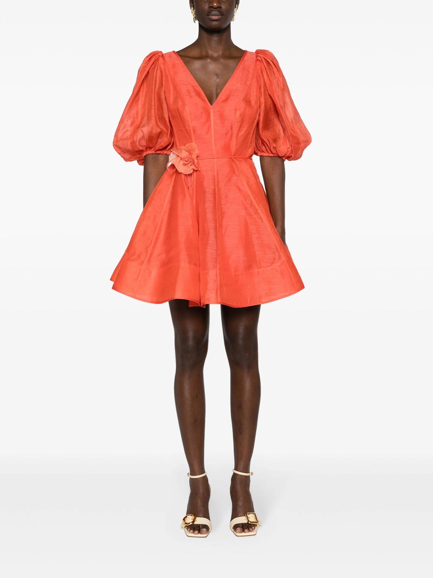 floral-appliqué linen-blend dress