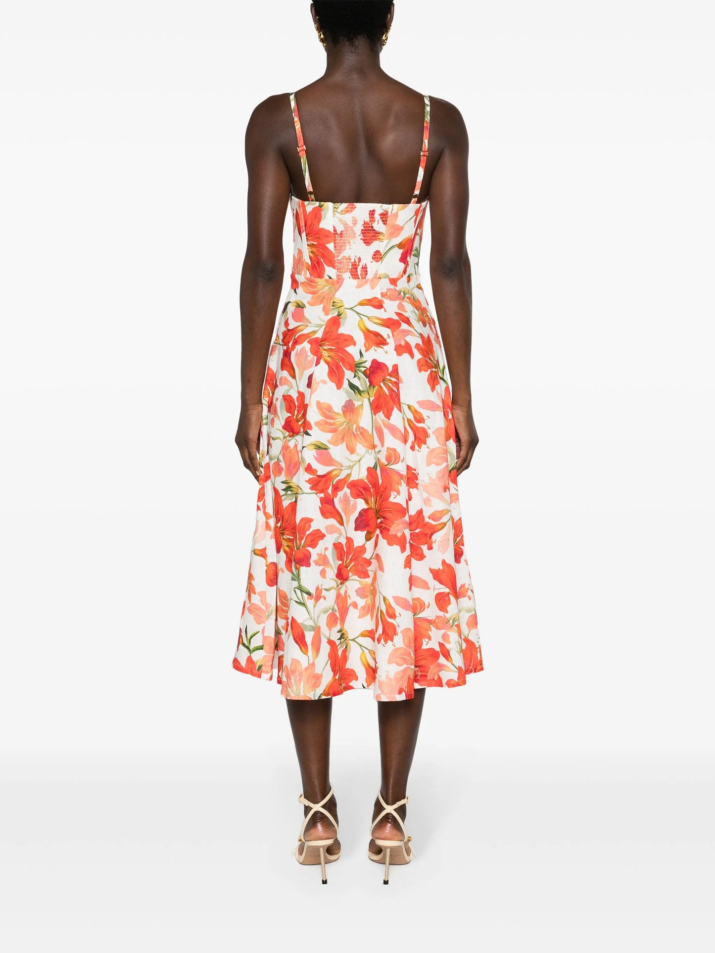 floral-print linen midi dress