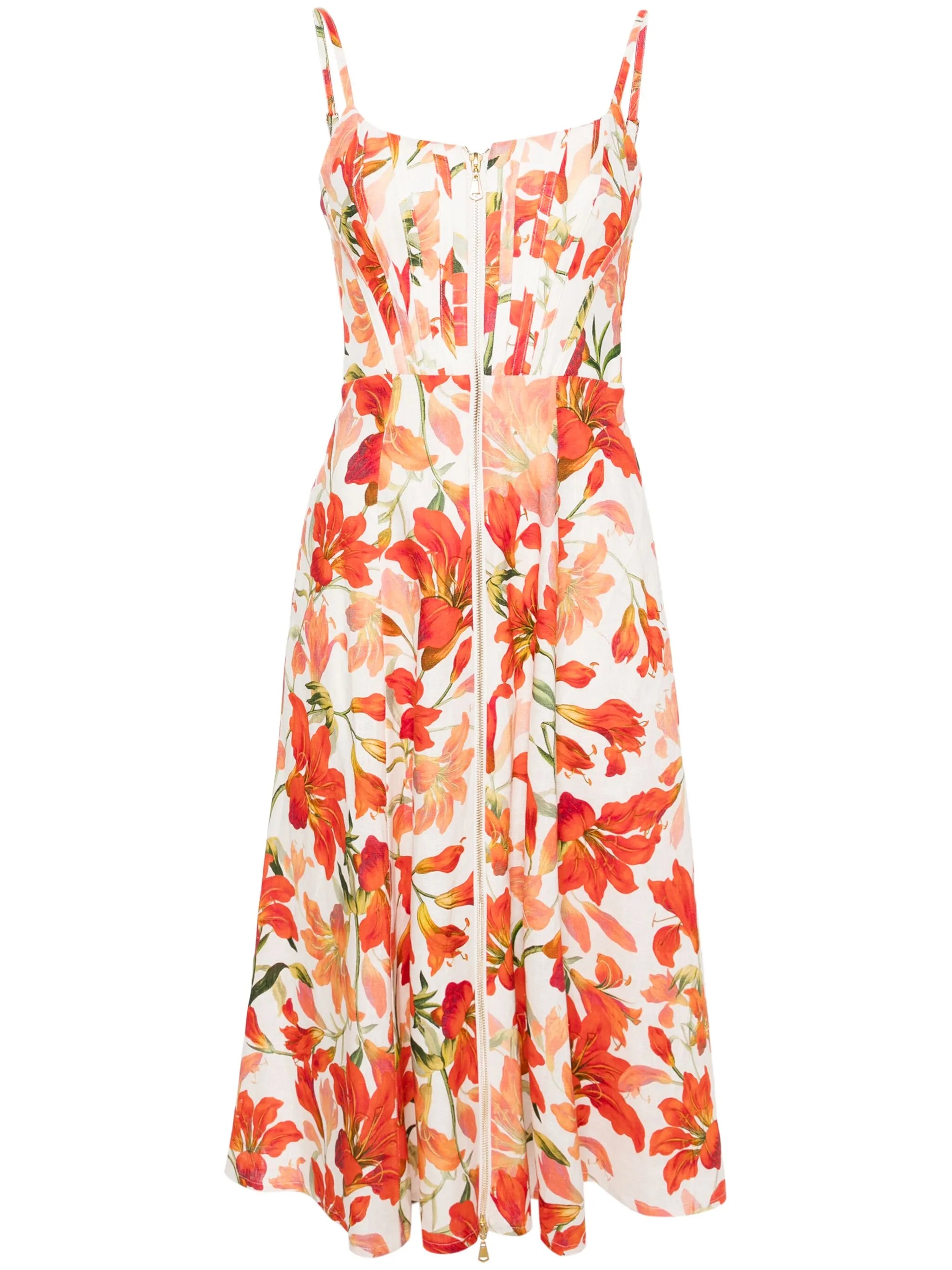 floral-print linen midi dress