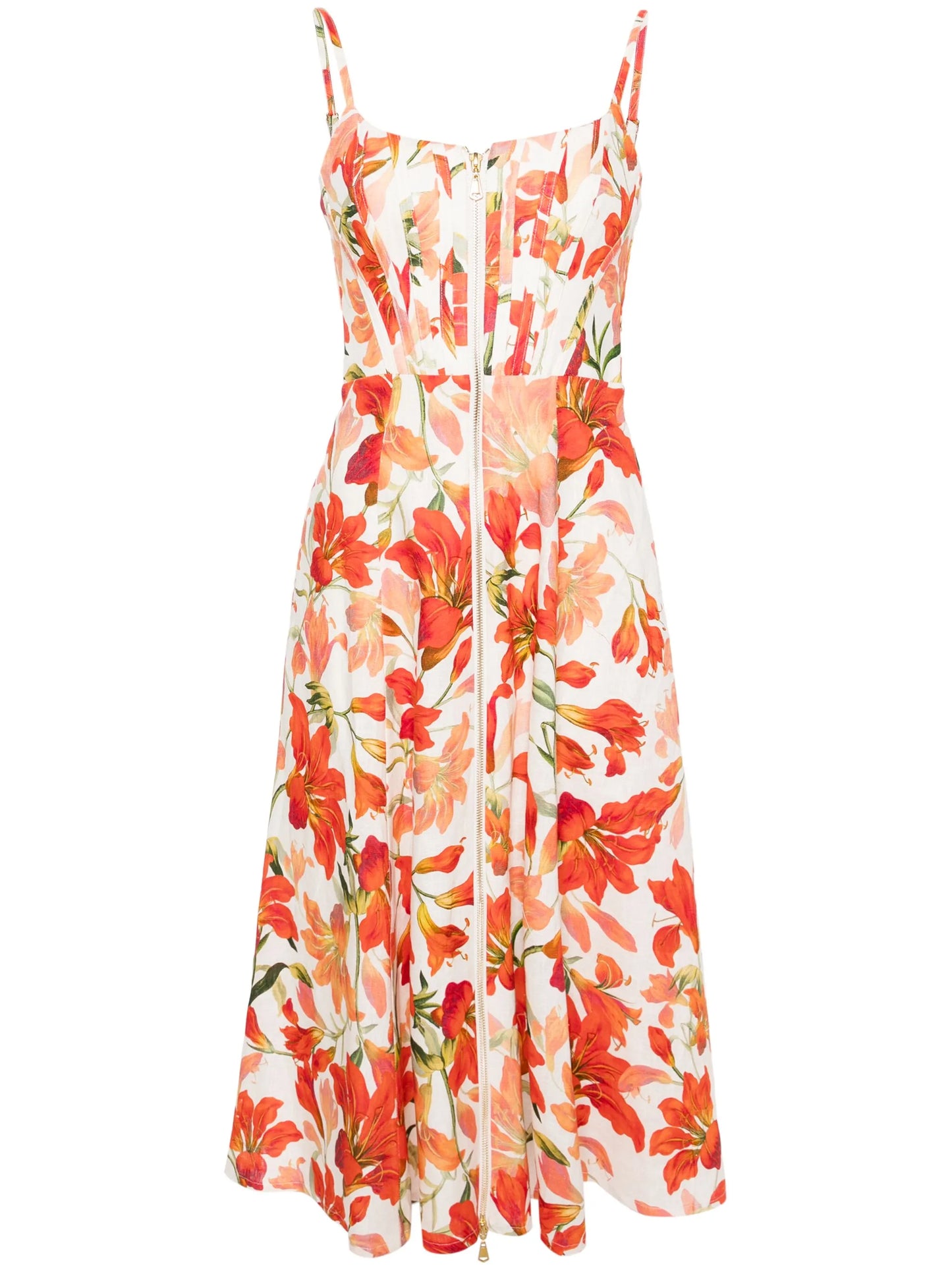 floral-print linen midi dress