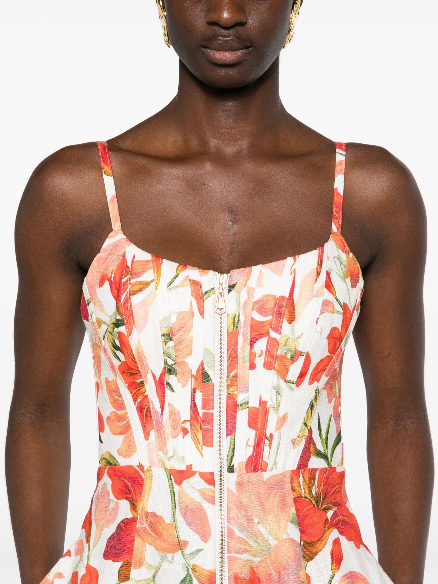floral-print linen midi dress