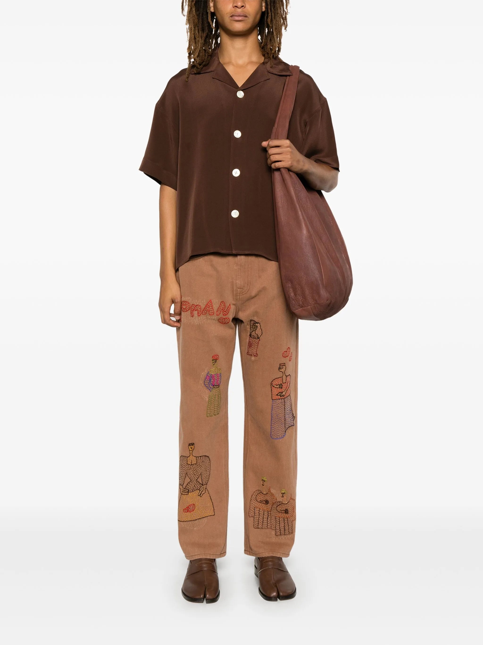 motif-embroidered jeans