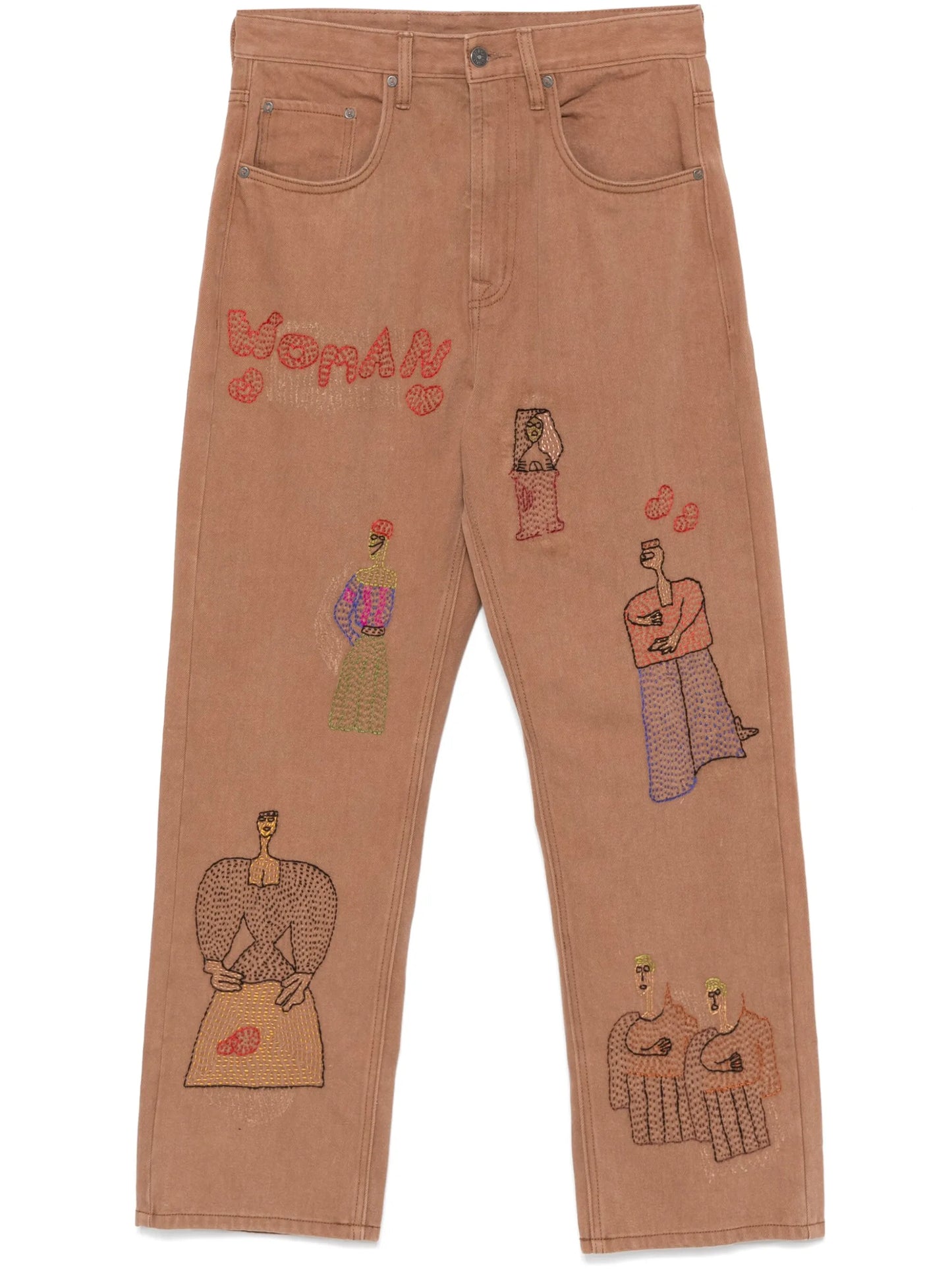motif-embroidered jeans