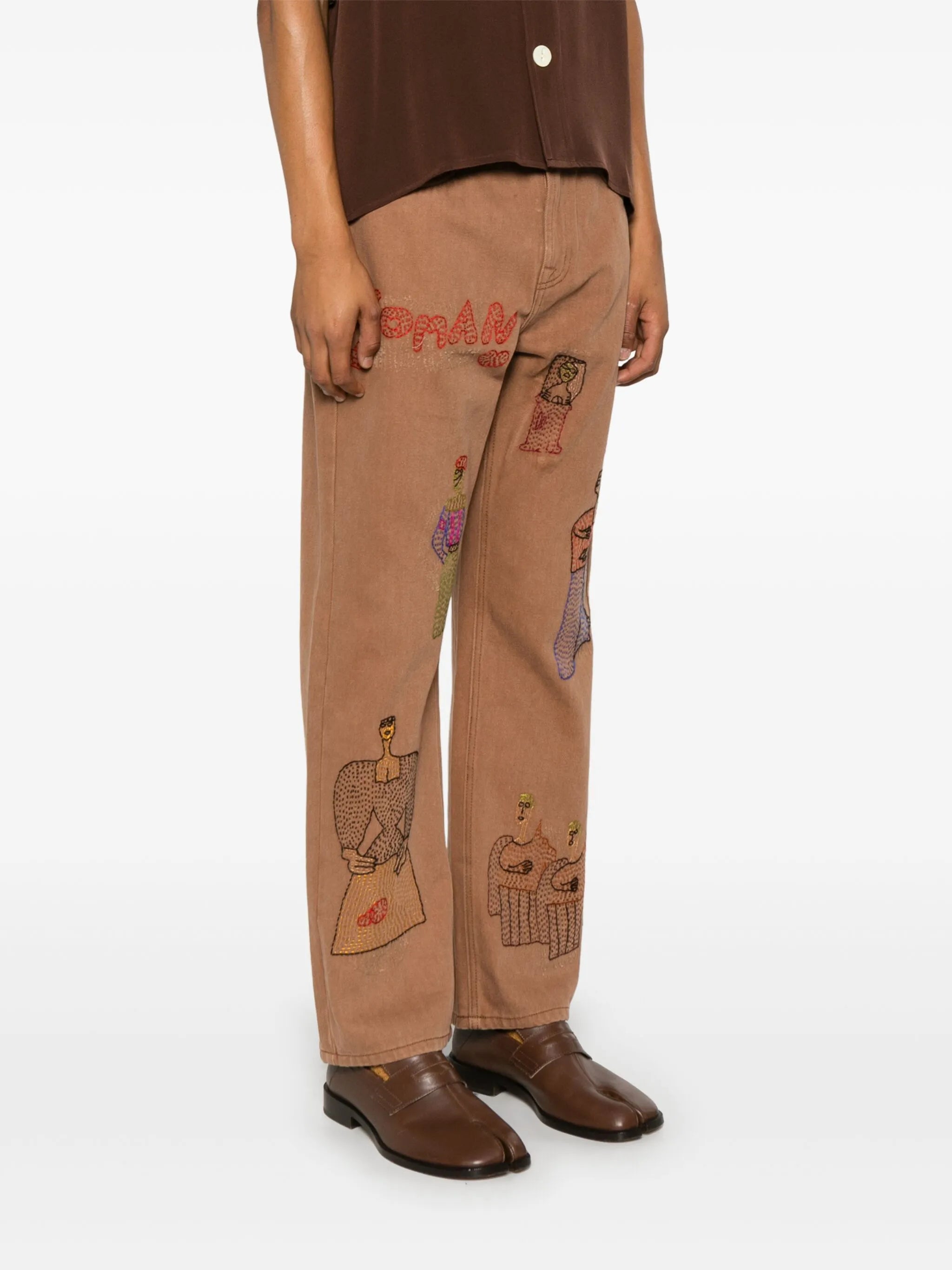 motif-embroidered jeans