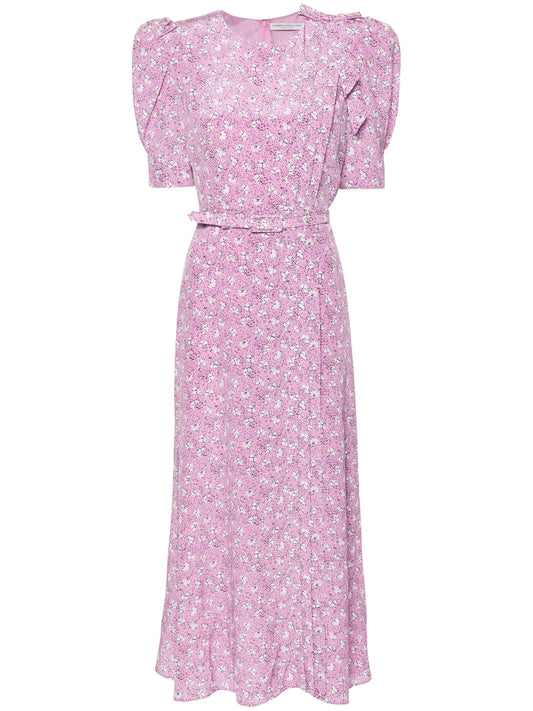 clover-print silk midi dress