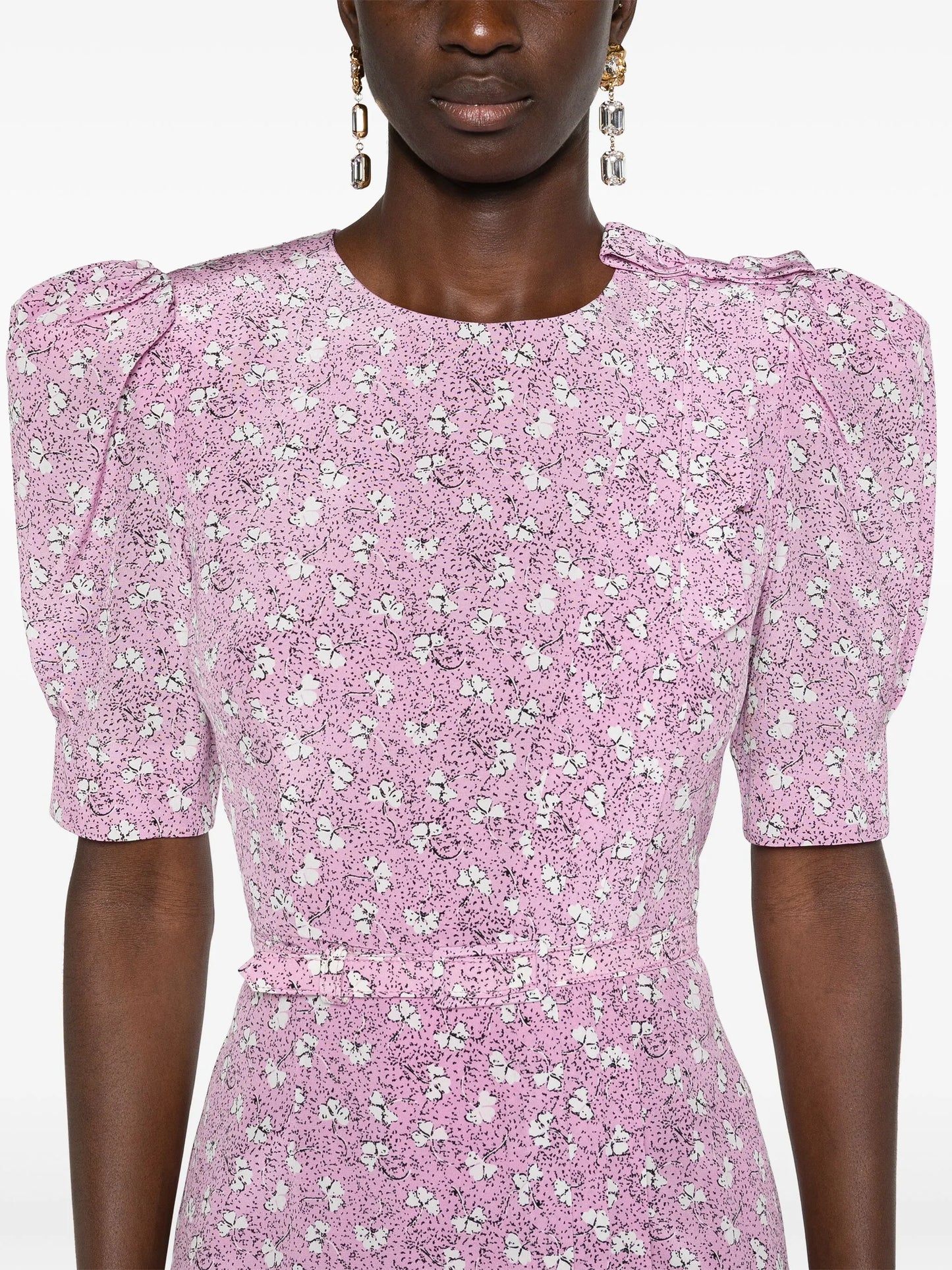 clover-print silk midi dress