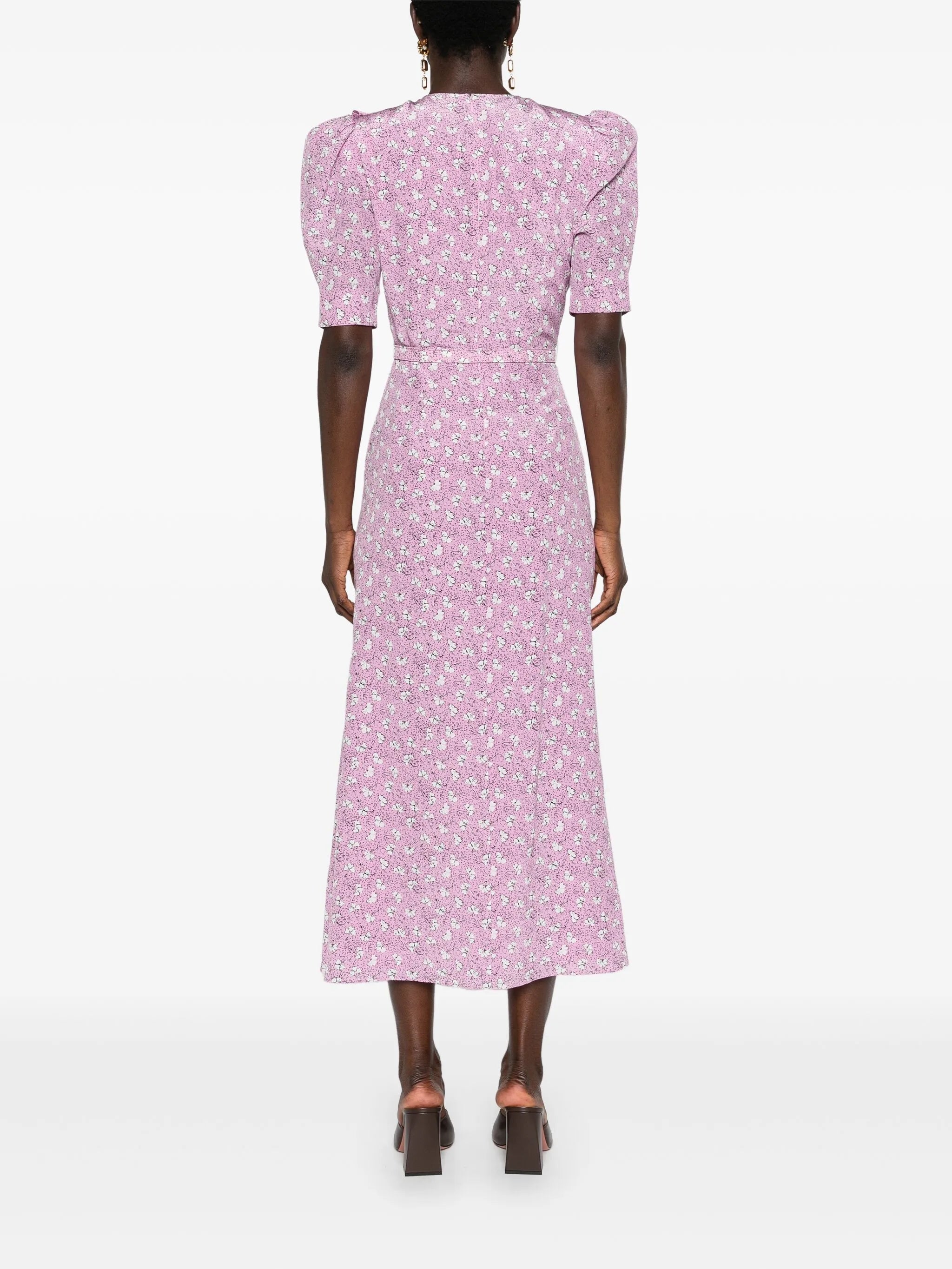 clover-print silk midi dress