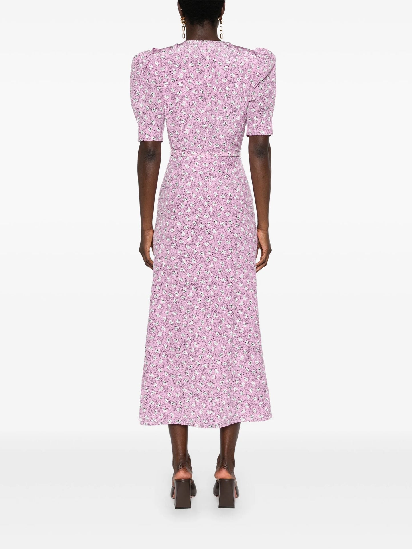 clover-print silk midi dress