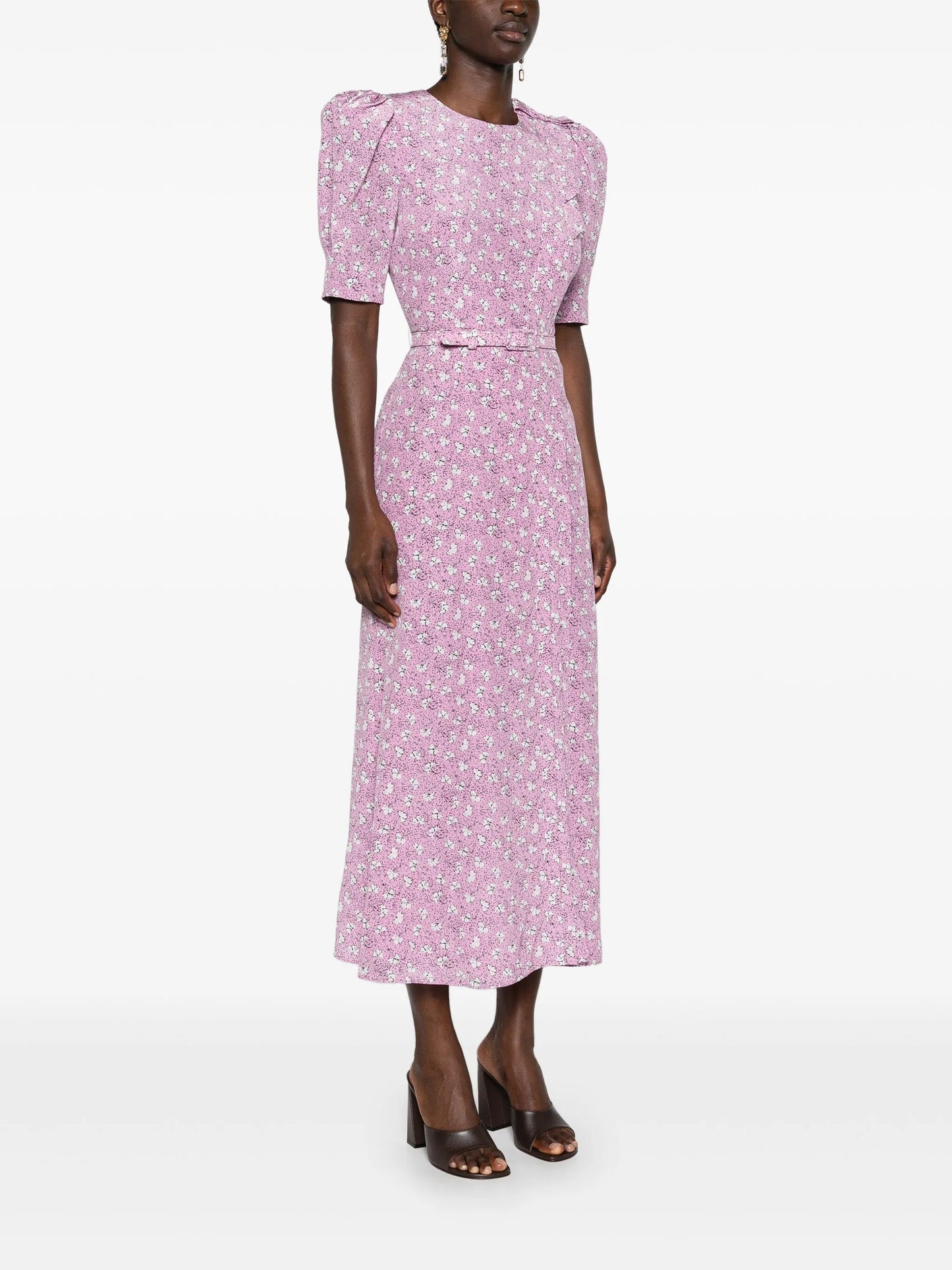 clover-print silk midi dress