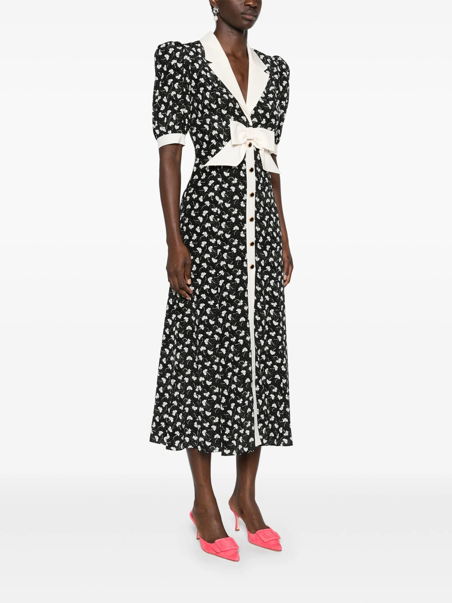 bow-detail silk midi dress