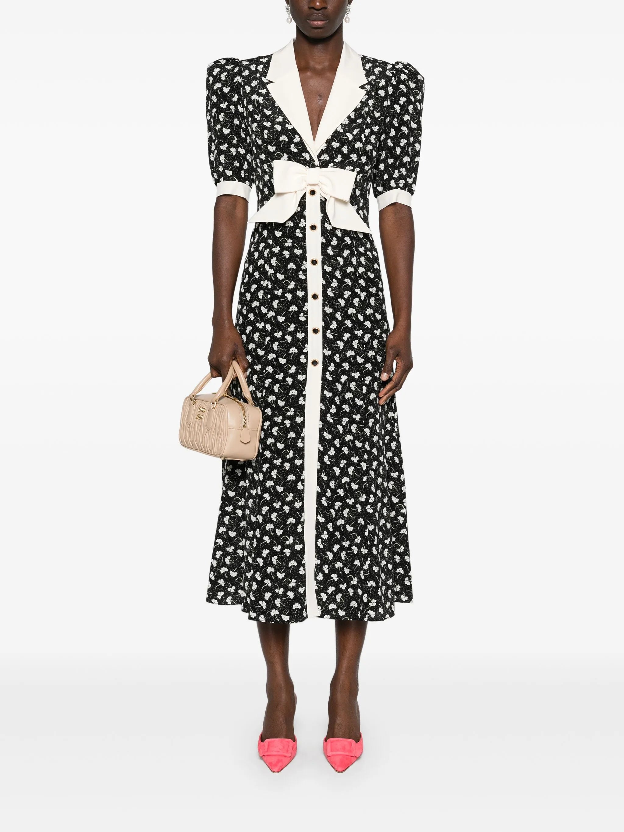 bow-detail silk midi dress